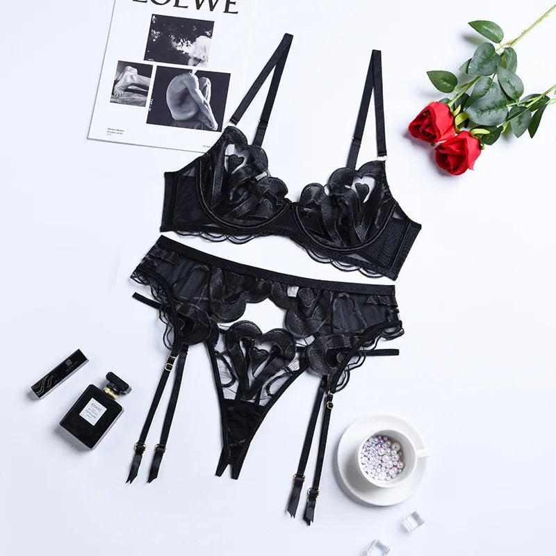 Lingerie set with a decorative heart.