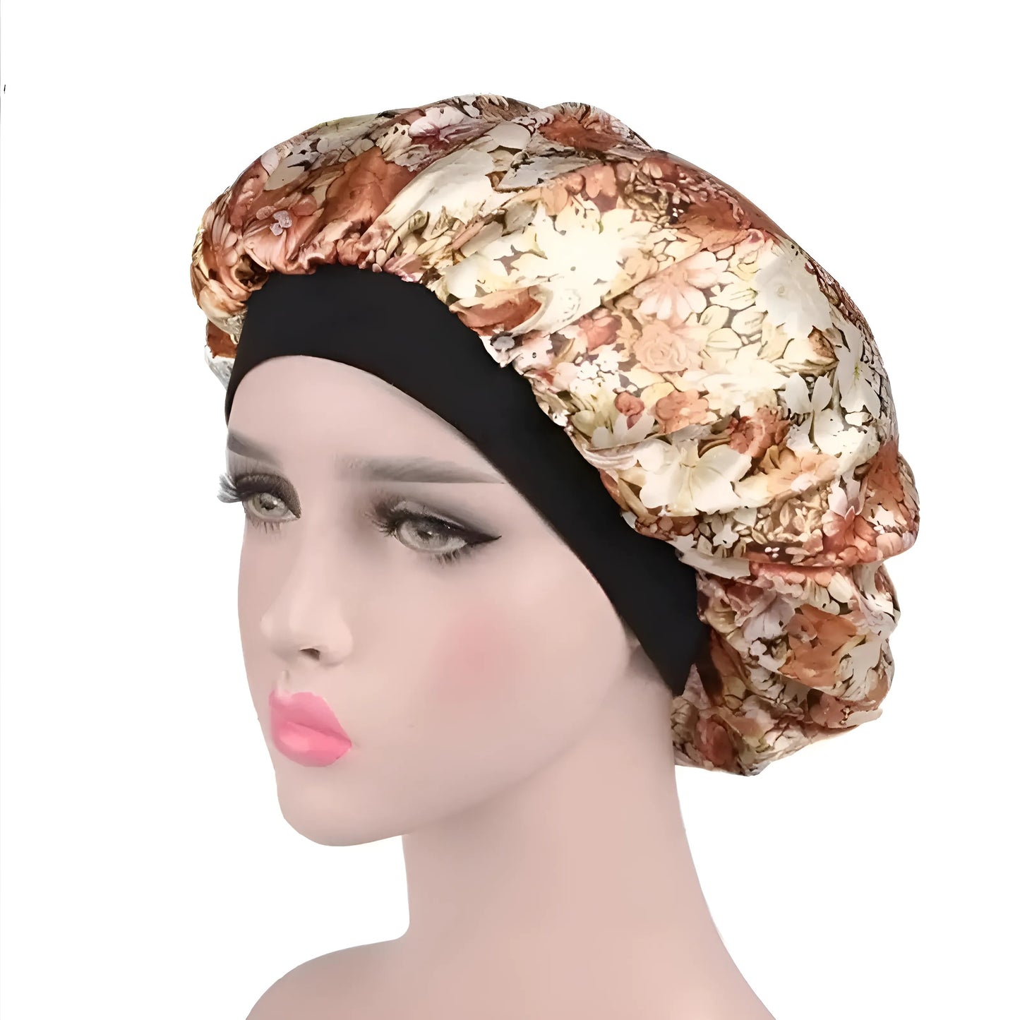 Gold Satin Floral Sleep Cap