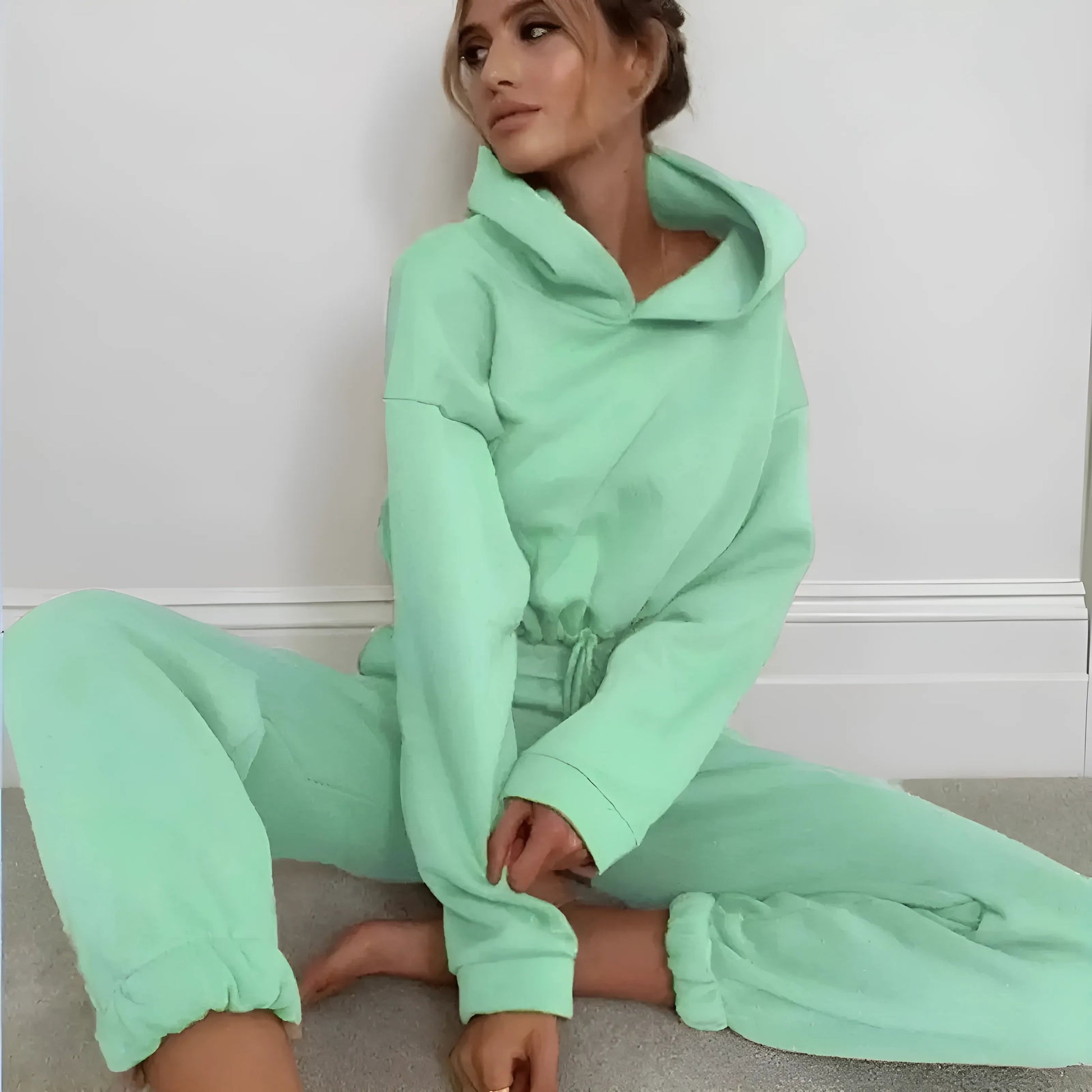 Green Casual Short-Sleeve Tracksuit Set
