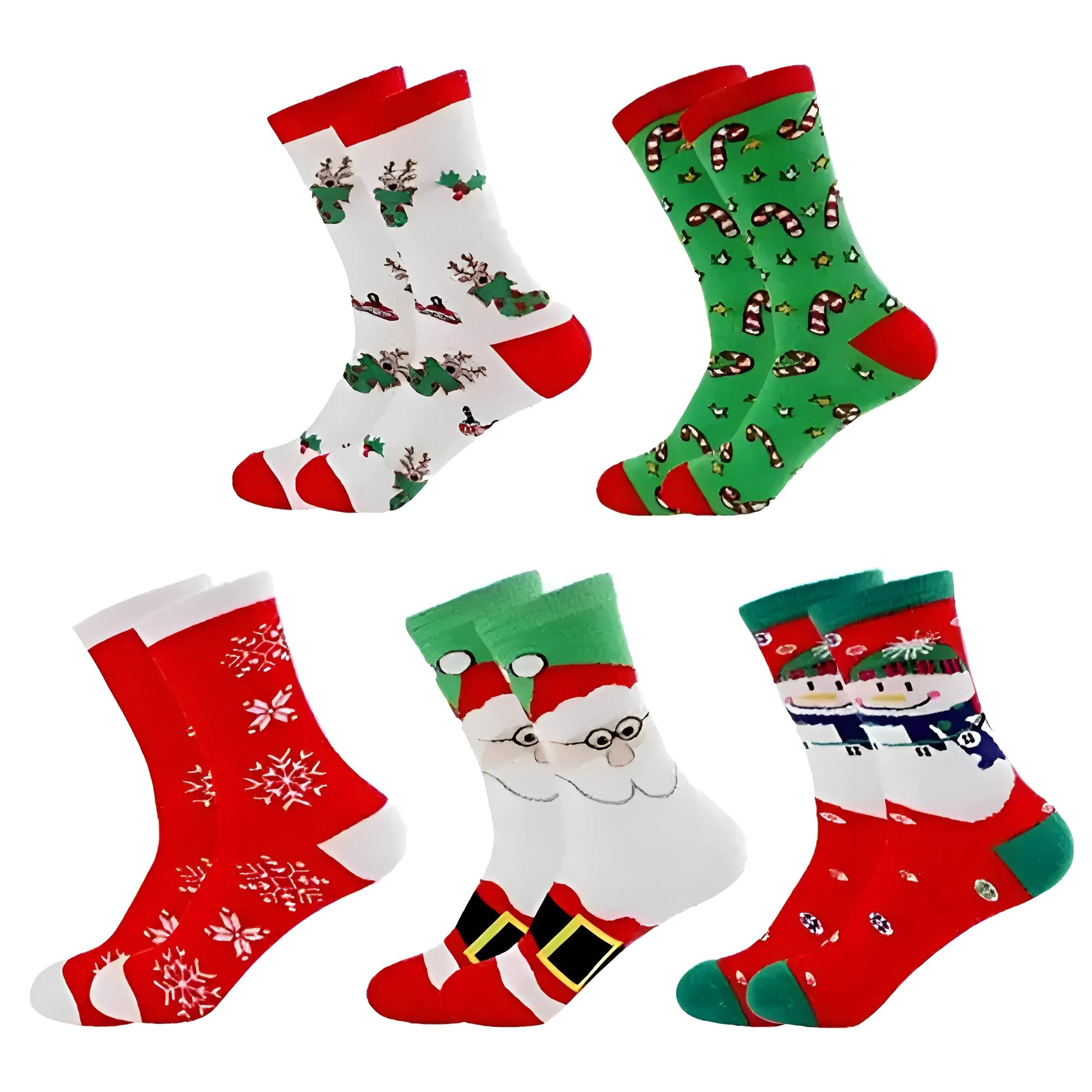Green Christmas Socks - Pack of 5