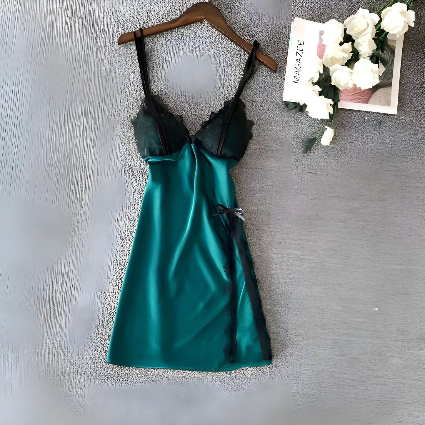Green Lace Trim Nightdress with Slit