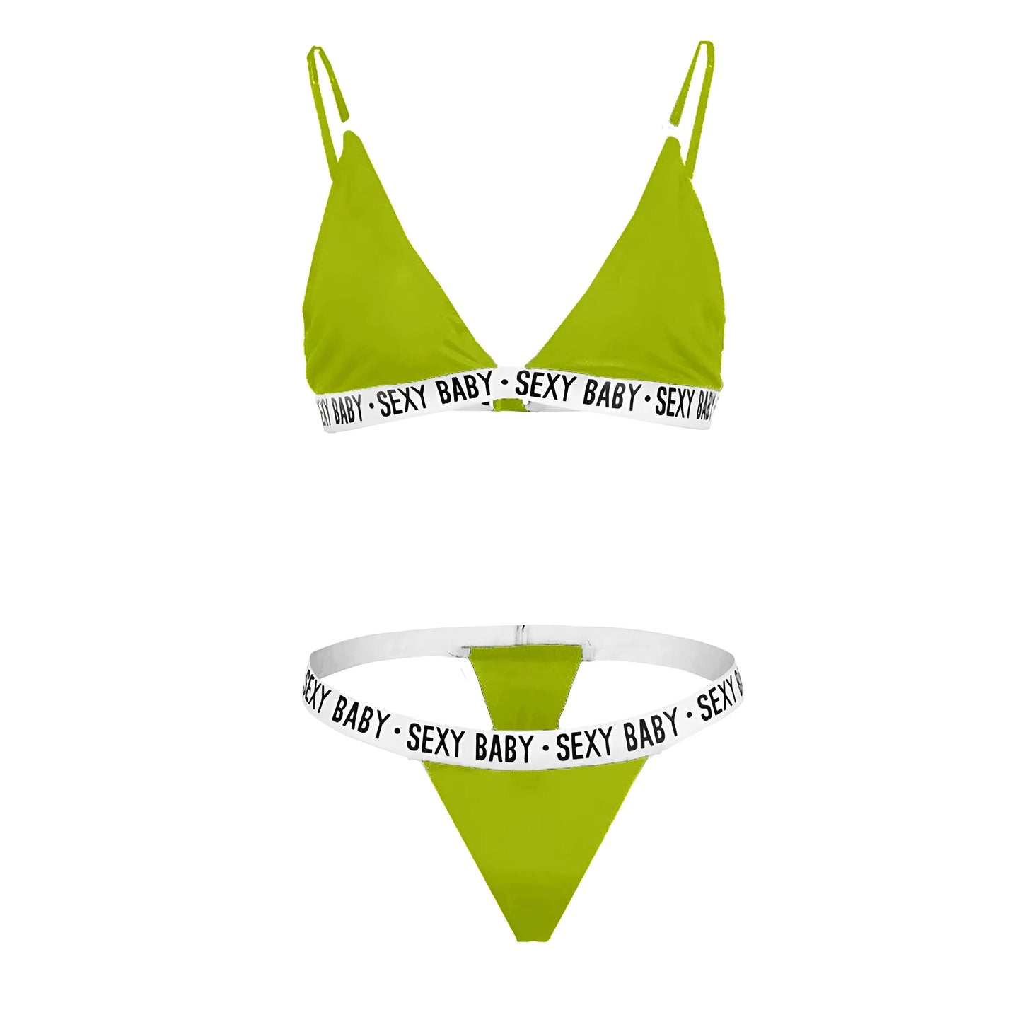 Green Lingerie Set with 'SEXY BABY' Print