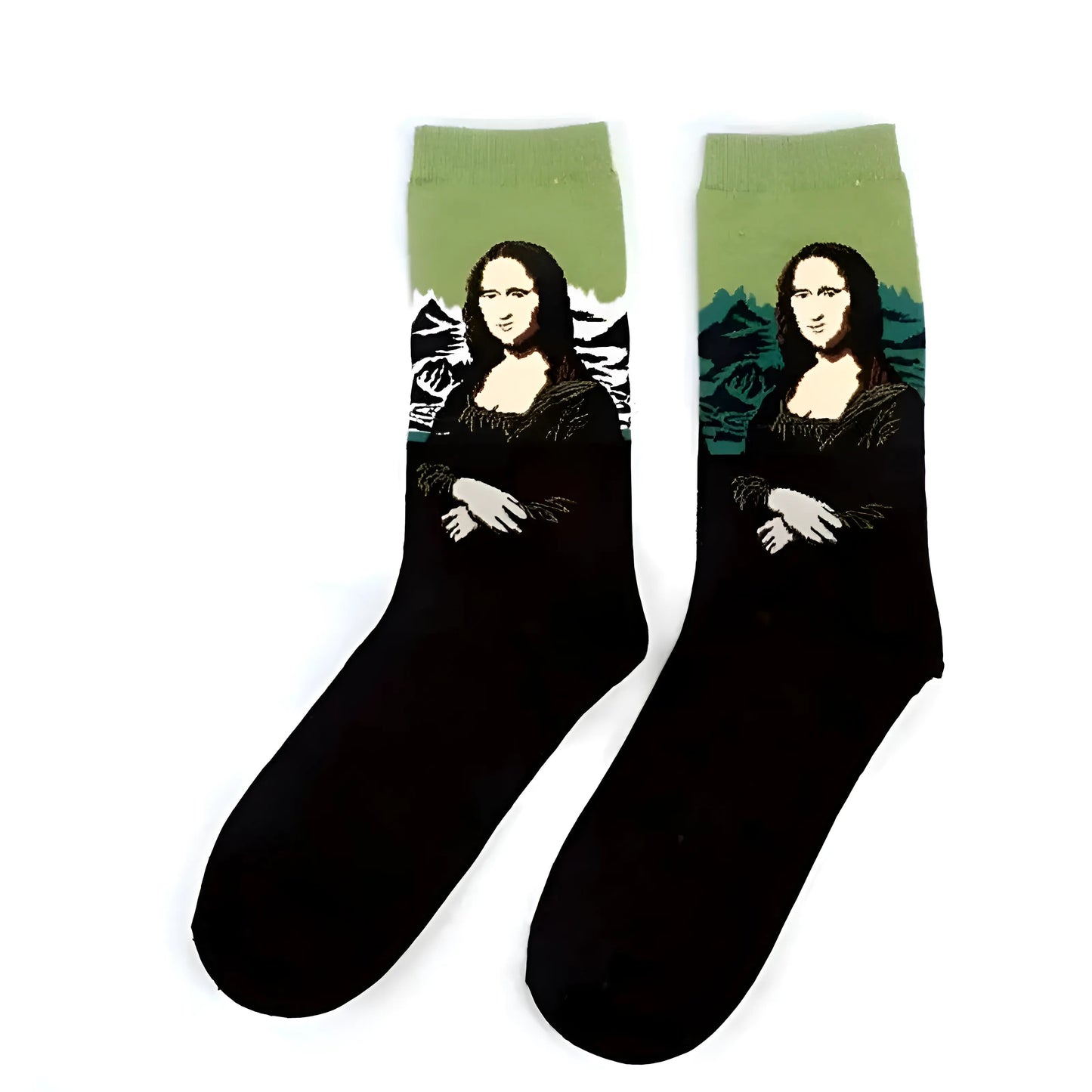 Green Long Socks with Artistic Designs