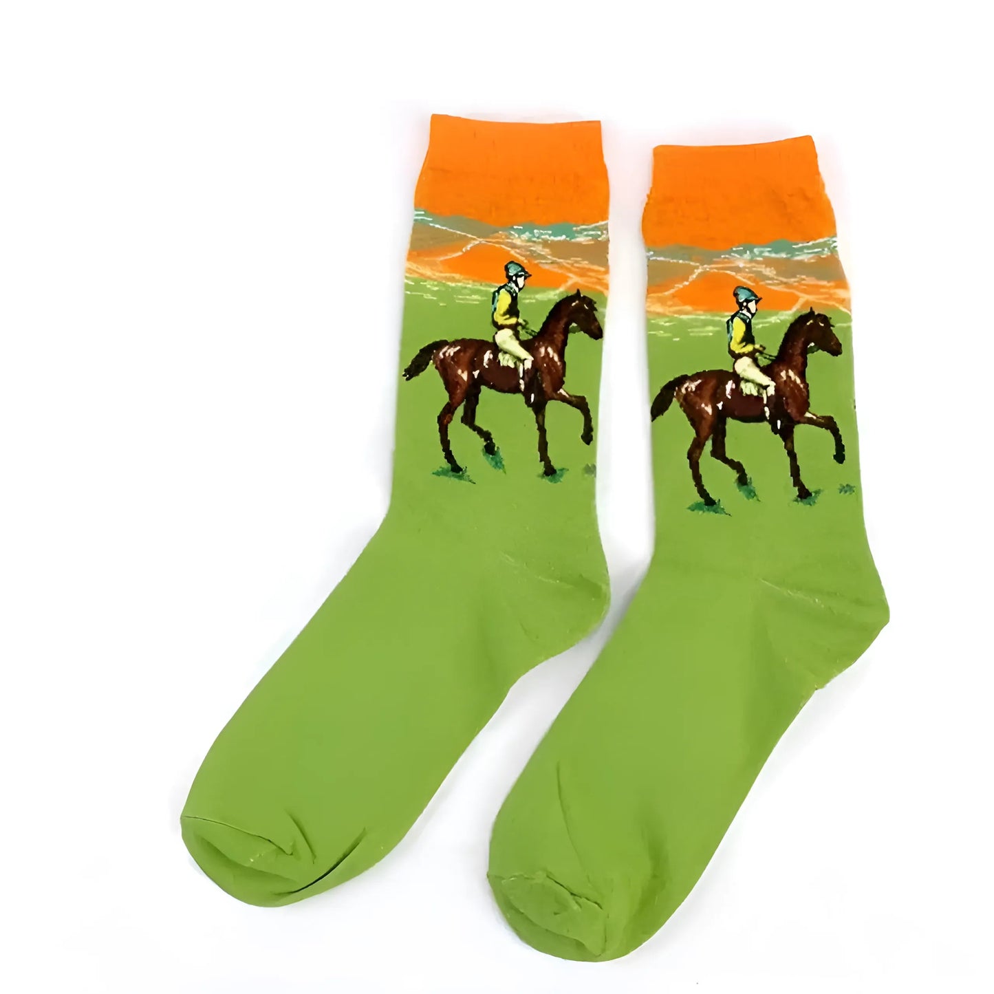 Green Long Socks with Artistic Designs
