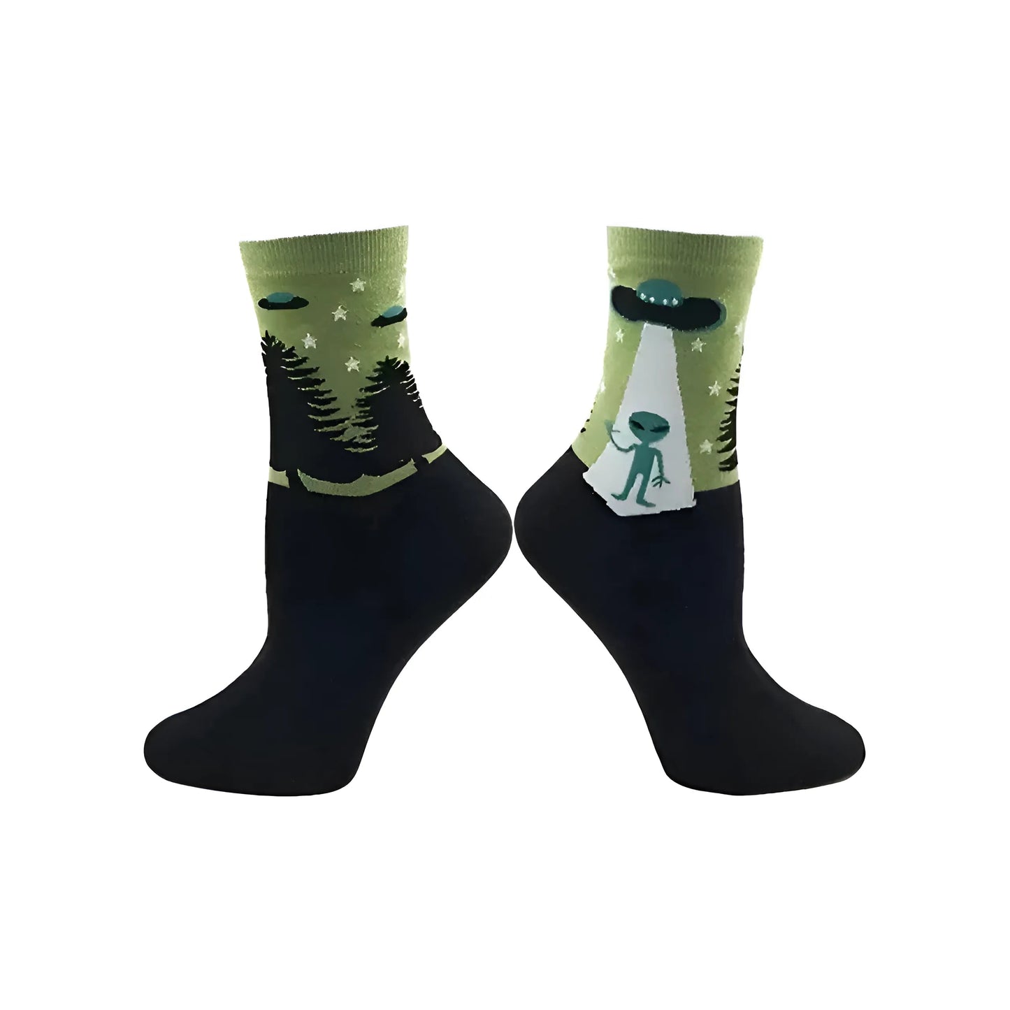 Green Long Socks with Colourful Prints