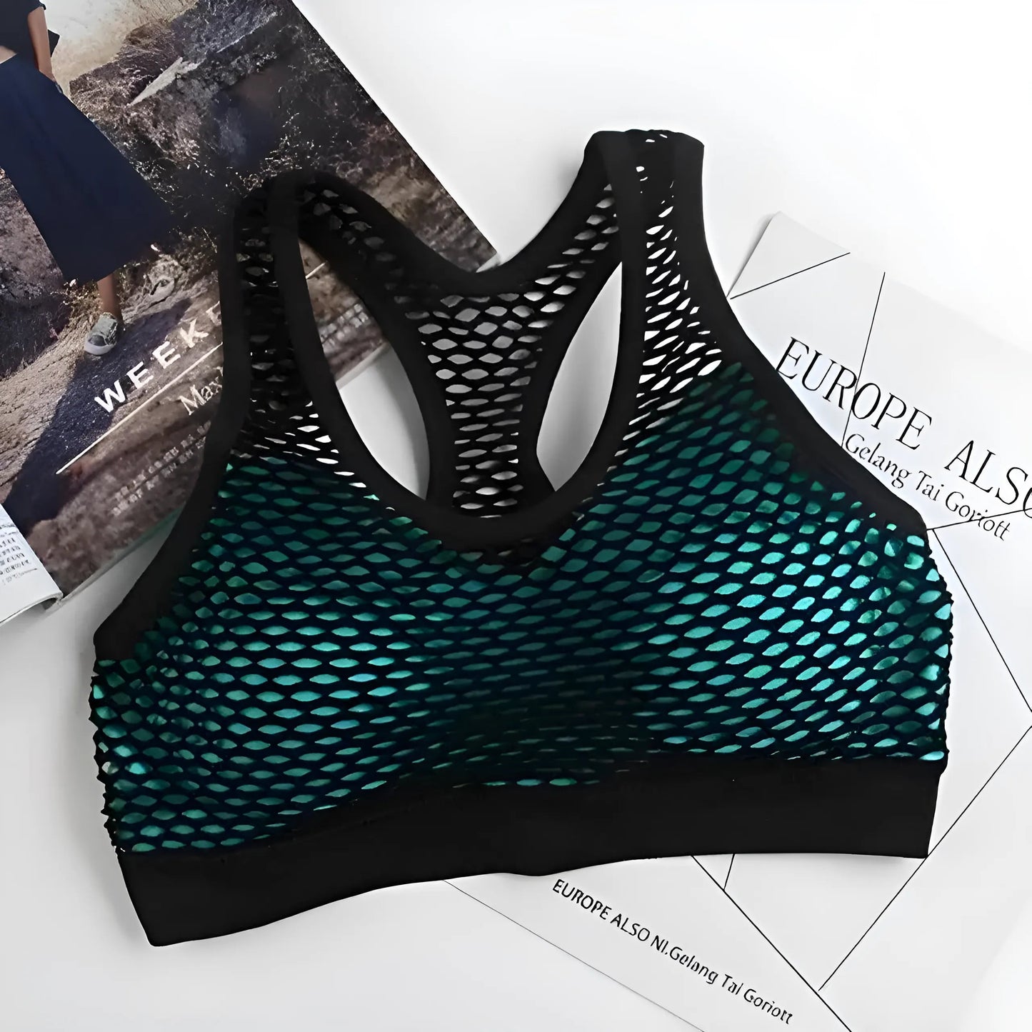 Green Sports Bra with Mesh Detail