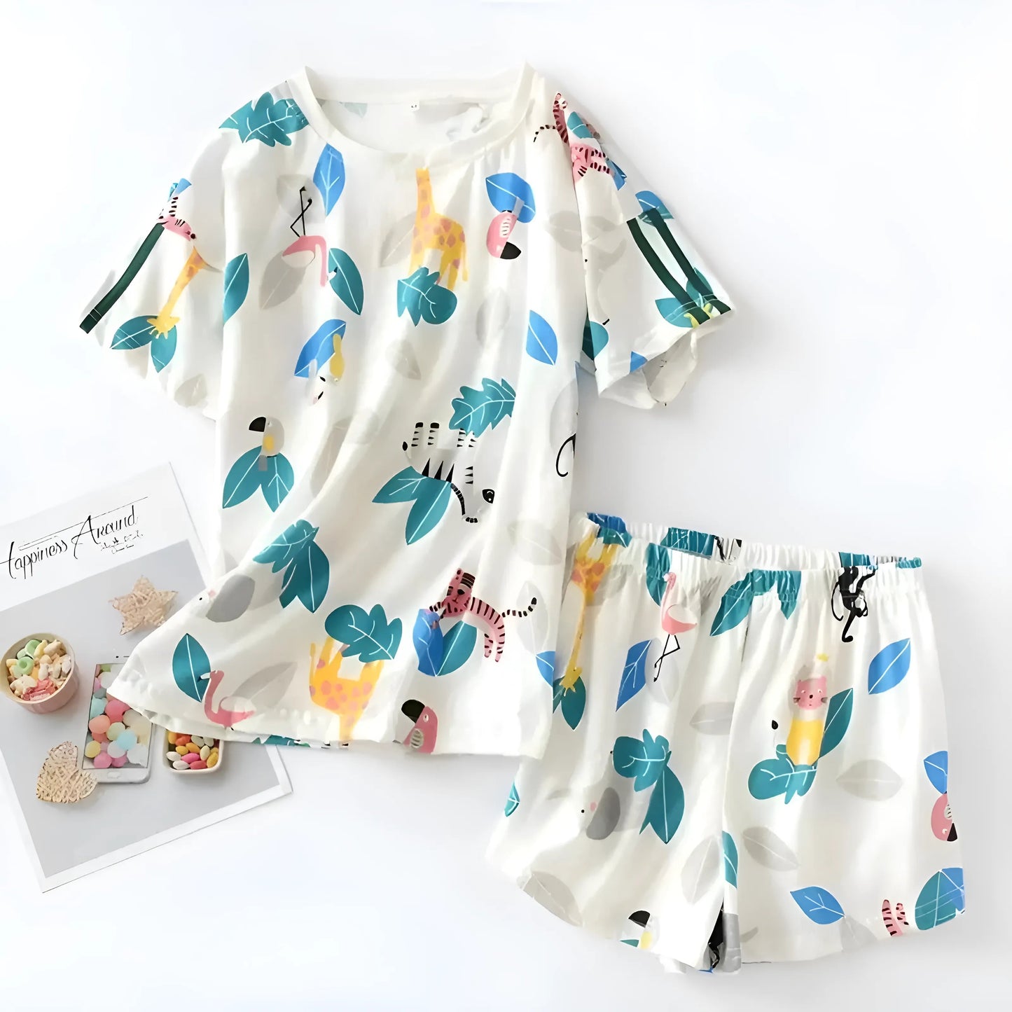 Green Women's Doodle Print Pyjamas