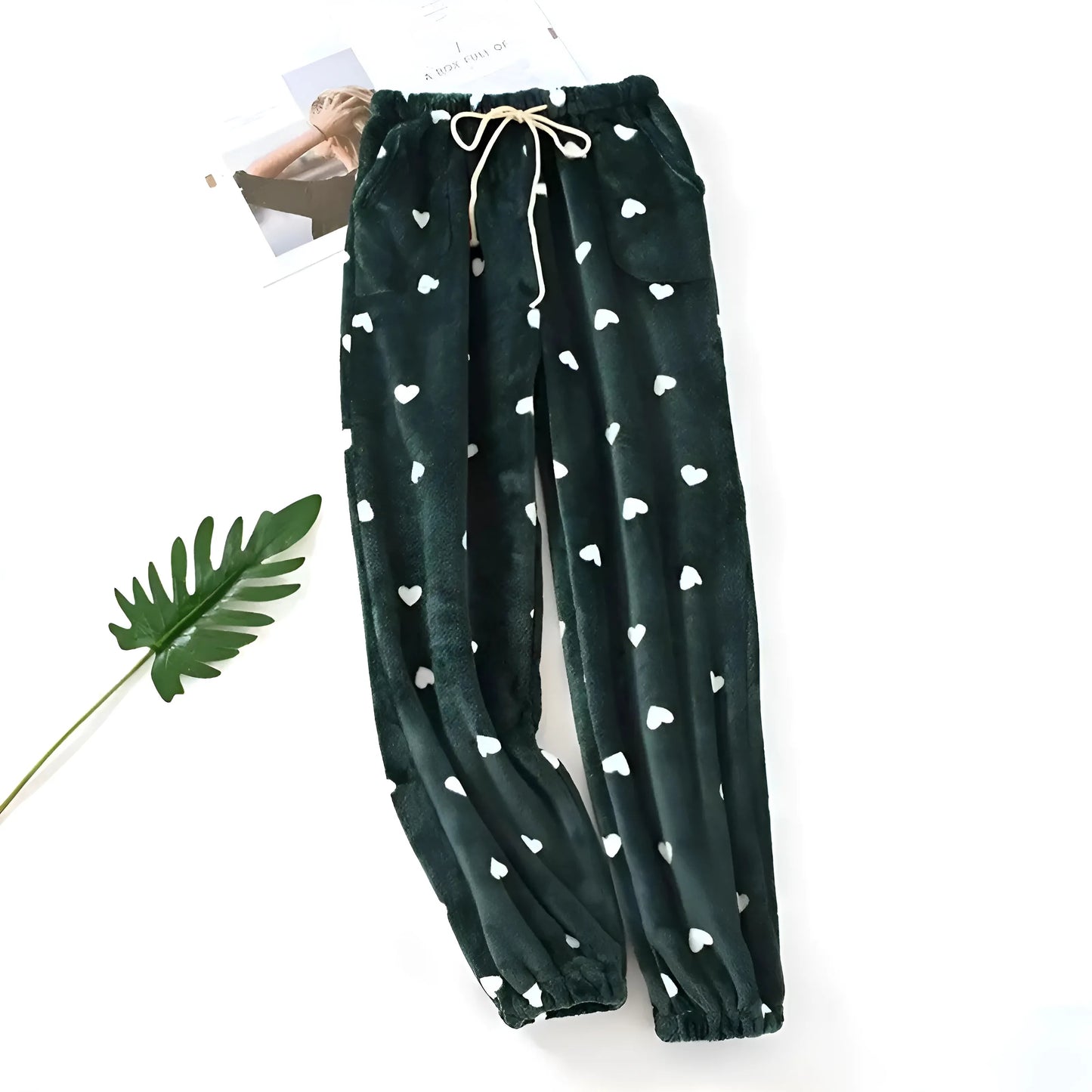 Green Women's Heart Print Sleep Trousers