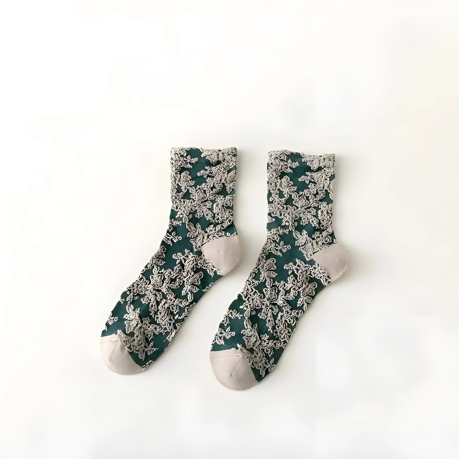 Green Women's Socks with Decorative Pattern