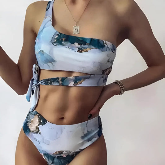 Grey 1 Marble Print Two-Piece Swimsuit