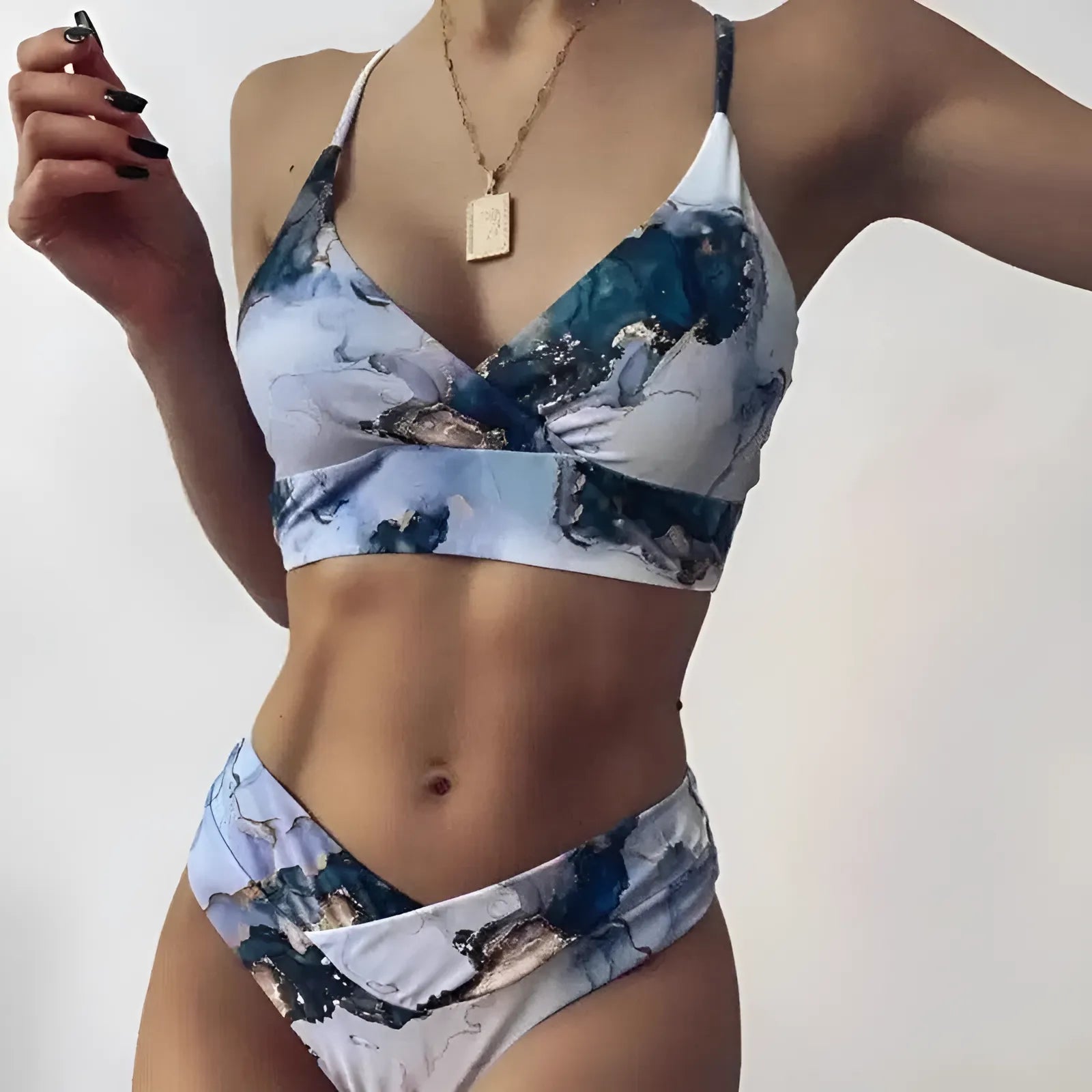Grey 3 Marble Print Two-Piece Swimsuit