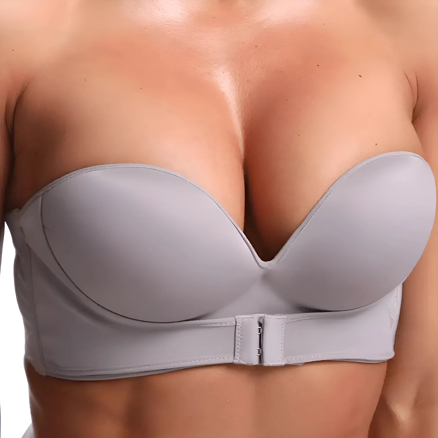 Grey Front Fastening Push-Up Bra