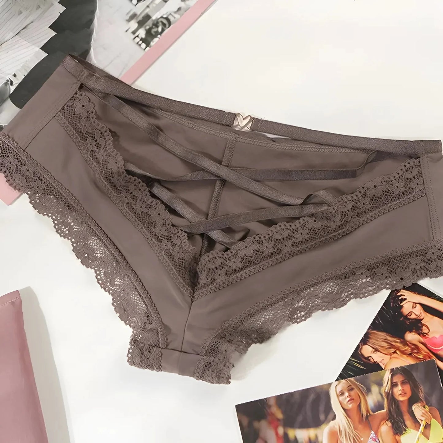 Grey Lace Briefs with Straps