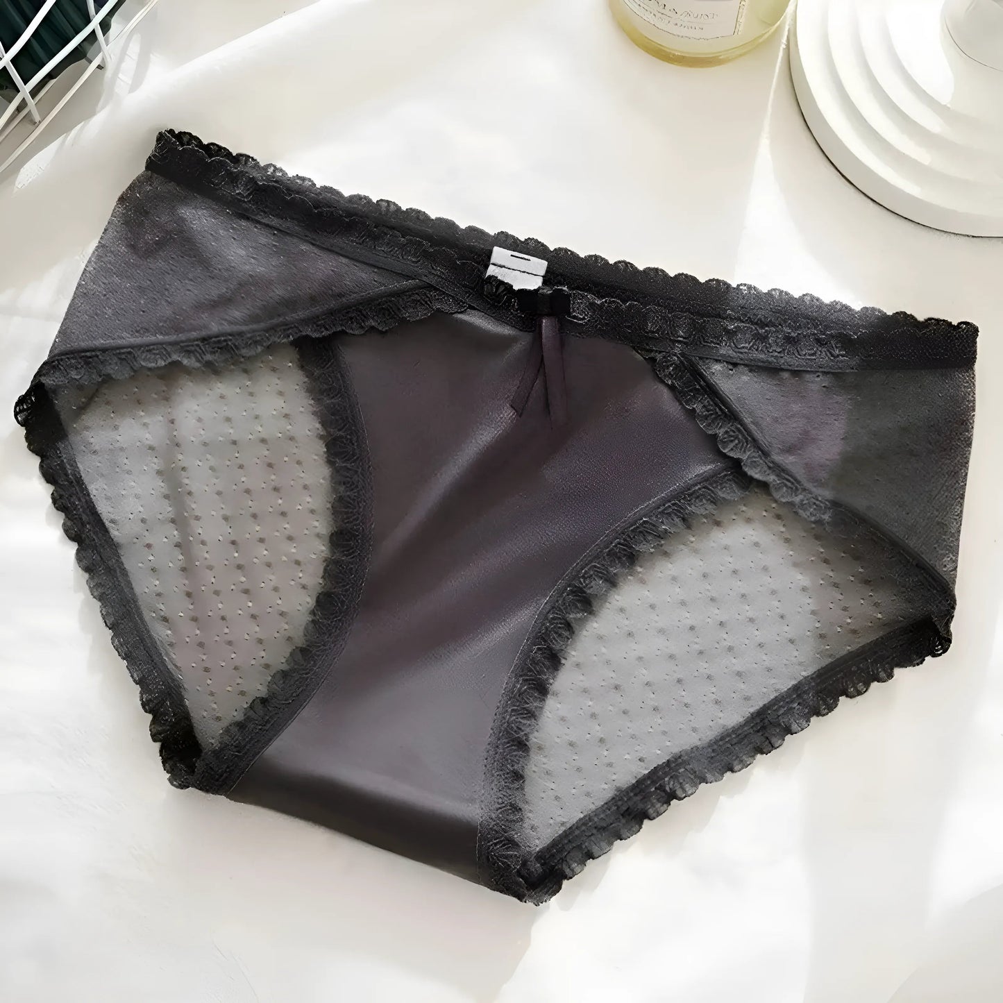 Grey Lace Knickers with Decorative Trim