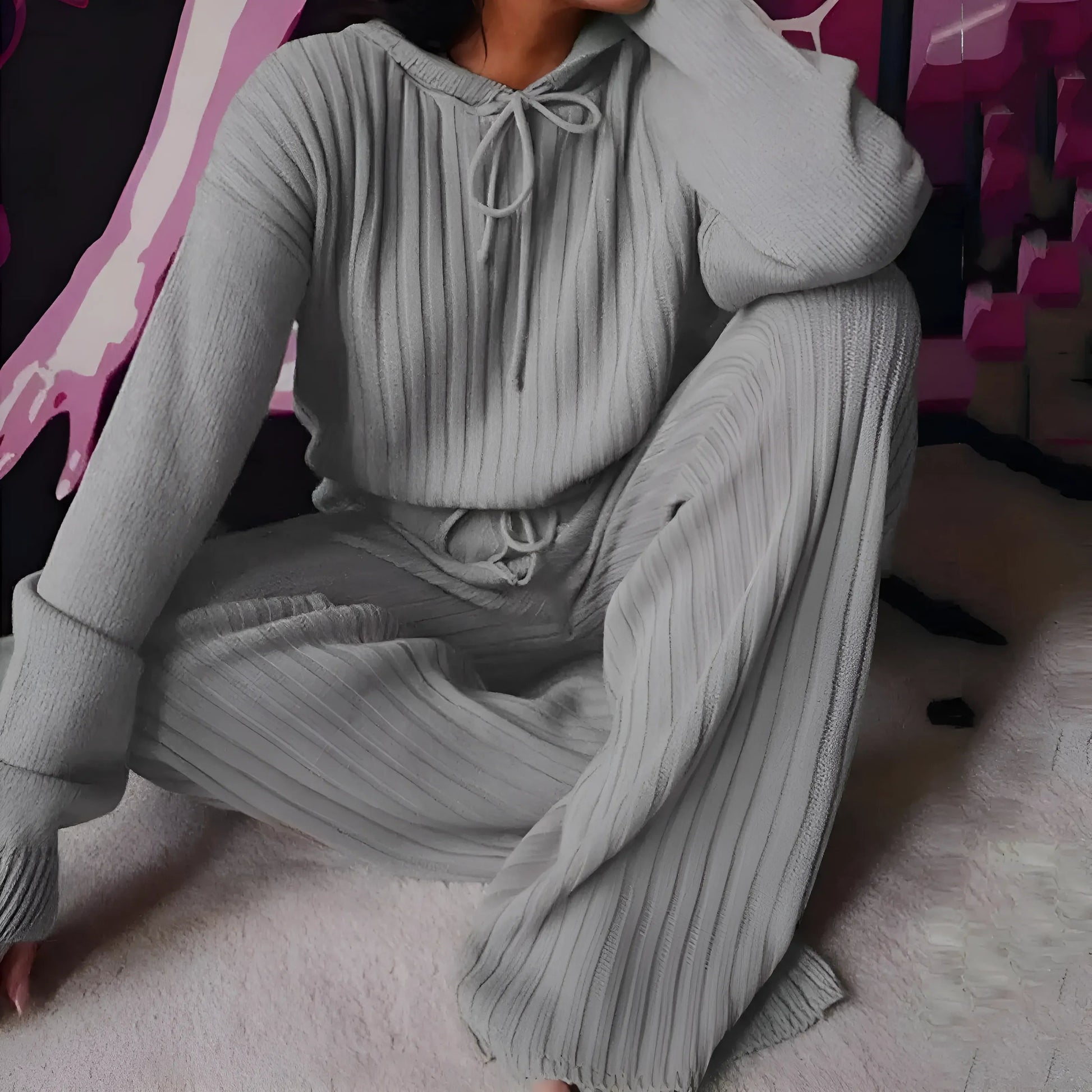 Grey Loose Striped Women's Pyjamas