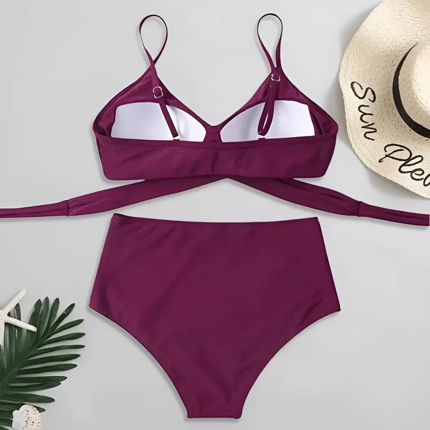 High-Waisted Two-Piece Swimsuit with Cross-Over Neckline