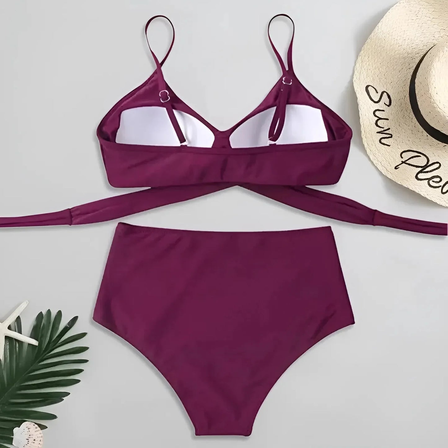 High-Waisted Two-Piece Swimsuit with Cross-Over Neckline