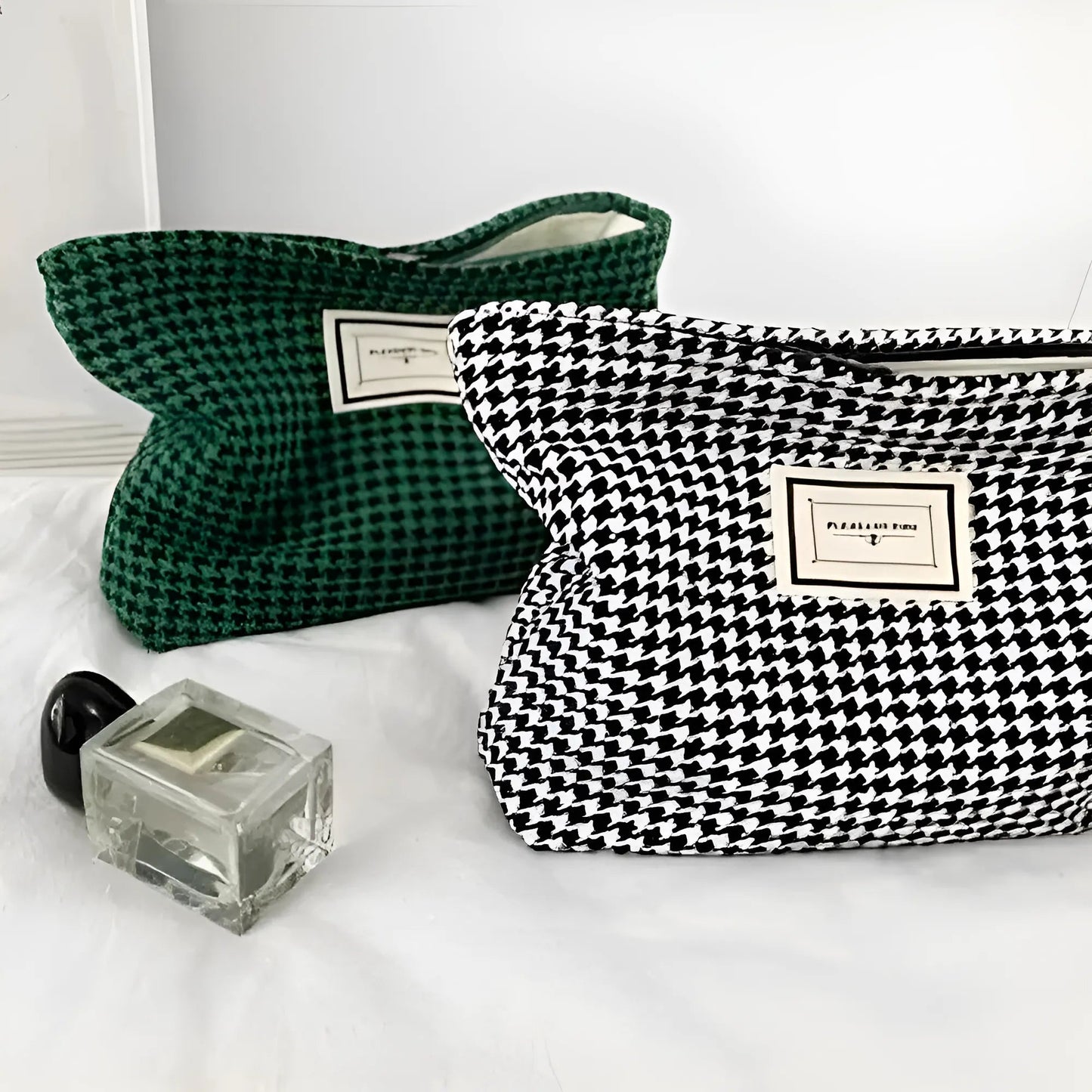 Houndstooth Fabric Makeup Bag