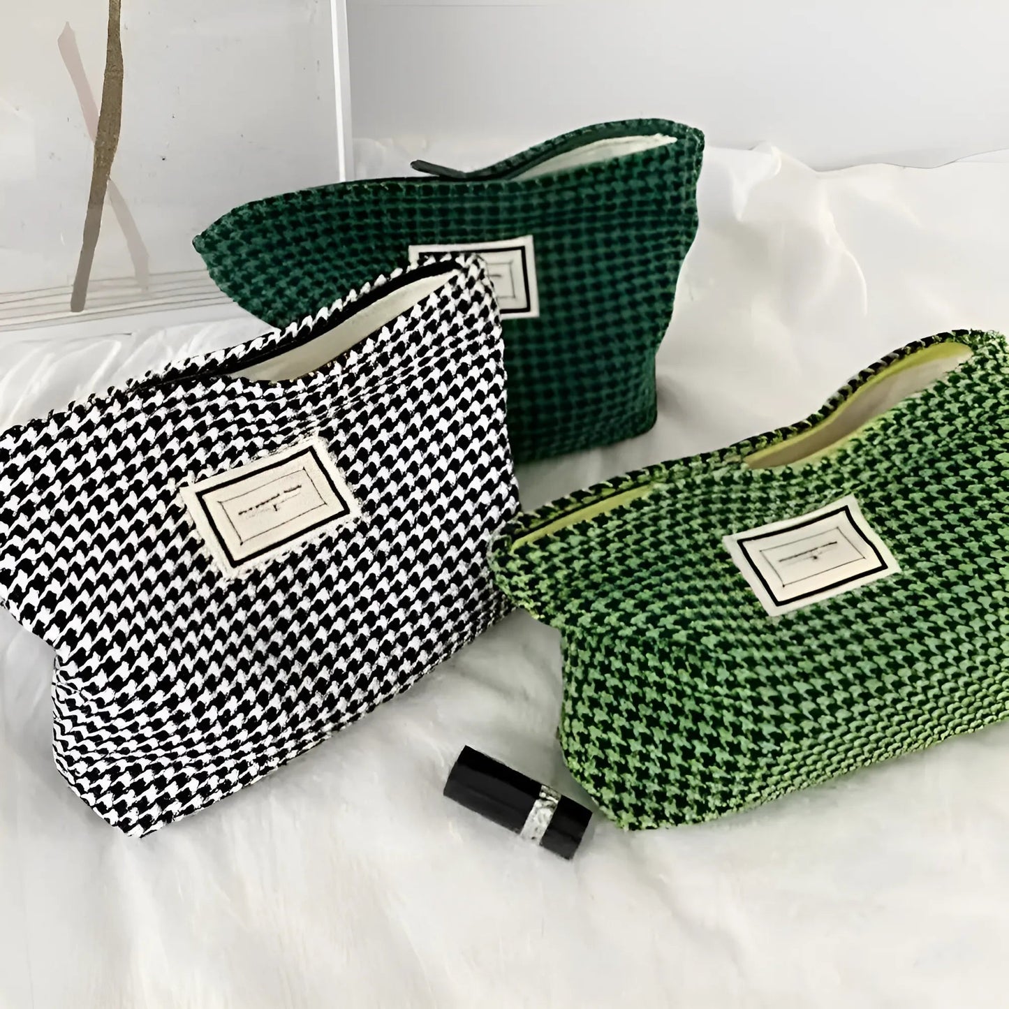 Houndstooth Fabric Makeup Bag