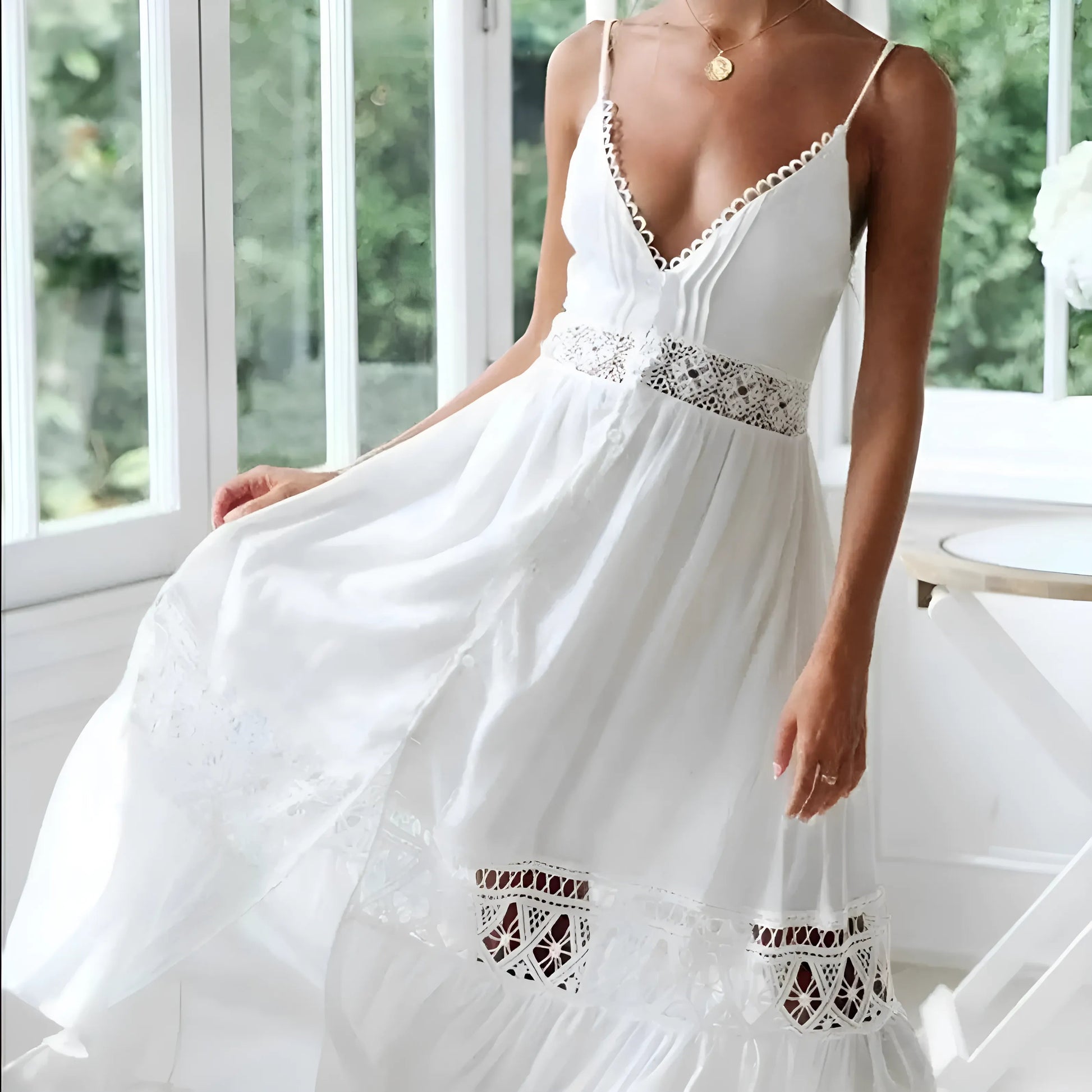 Lace-Effect Beach Dress with Straps