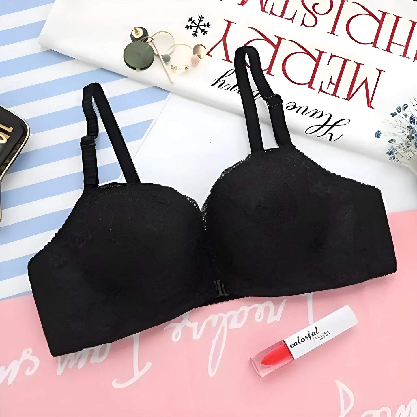 Lace Front Fastening Push-Up Bra