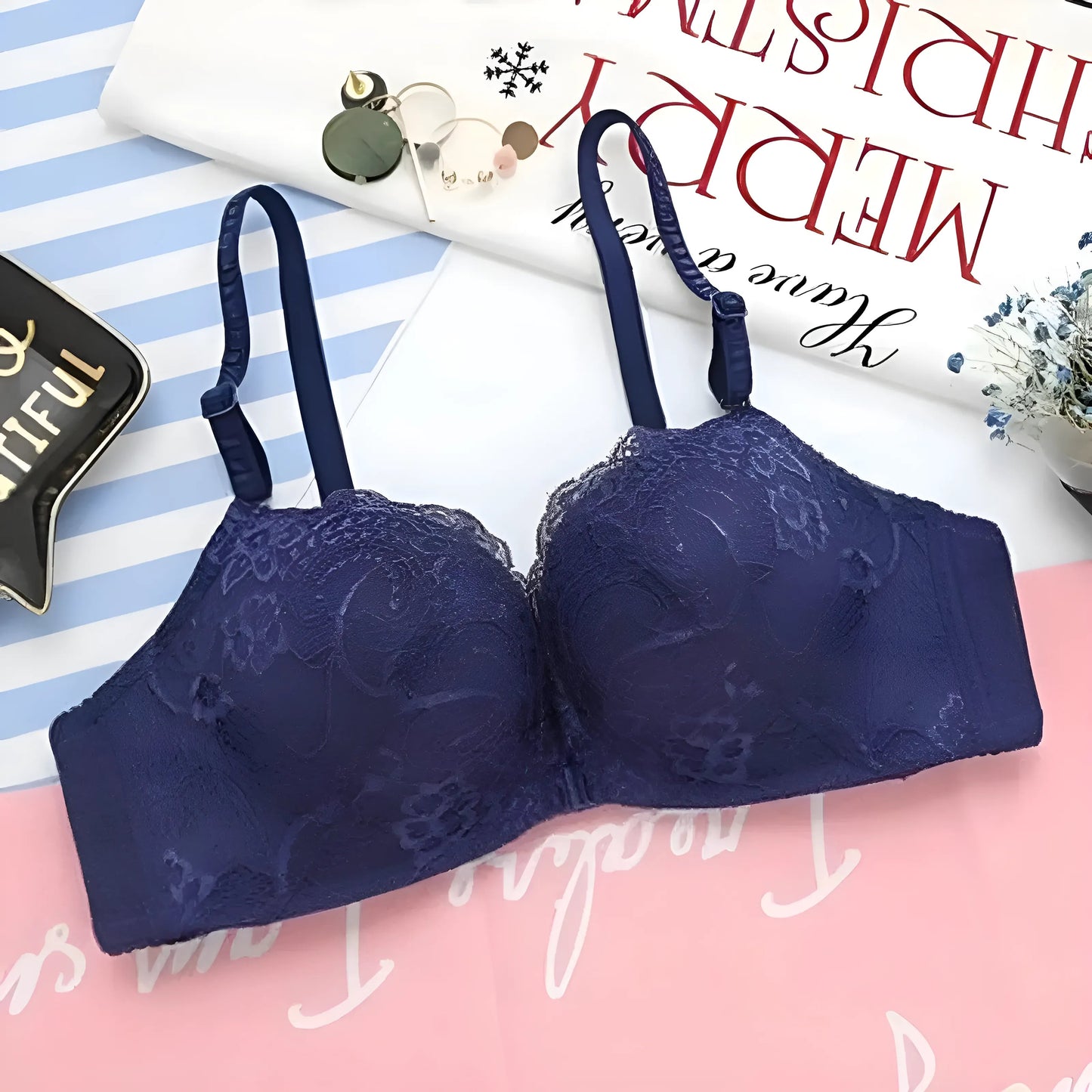 Lace Front Fastening Push-Up Bra