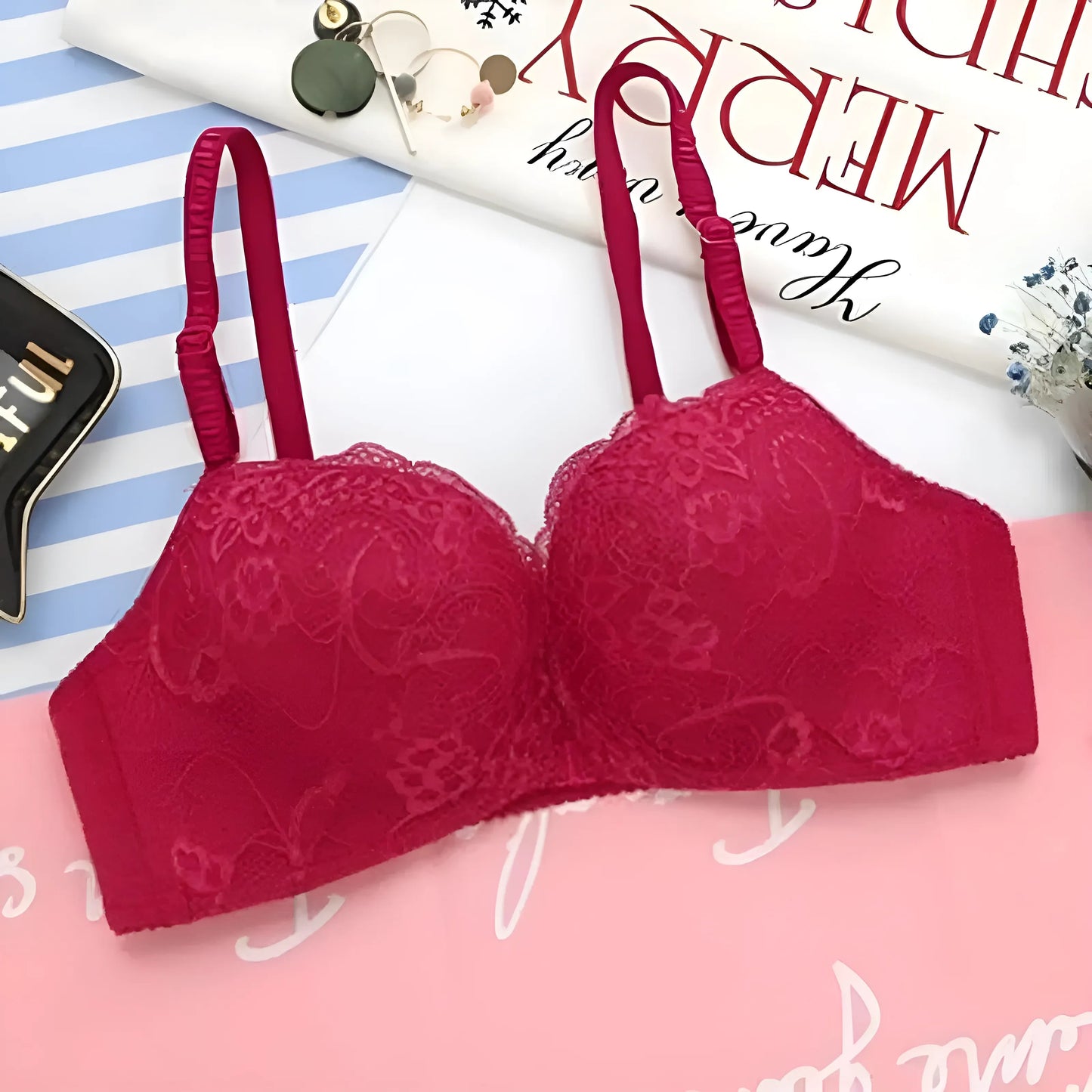 Lace Front Fastening Push-Up Bra