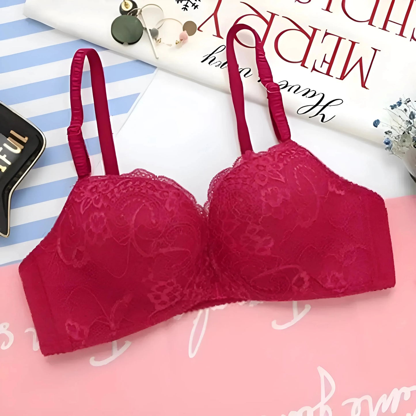 Lace Front Fastening Push-Up Bra