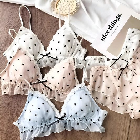 Lace Lingerie Set with Black Stars