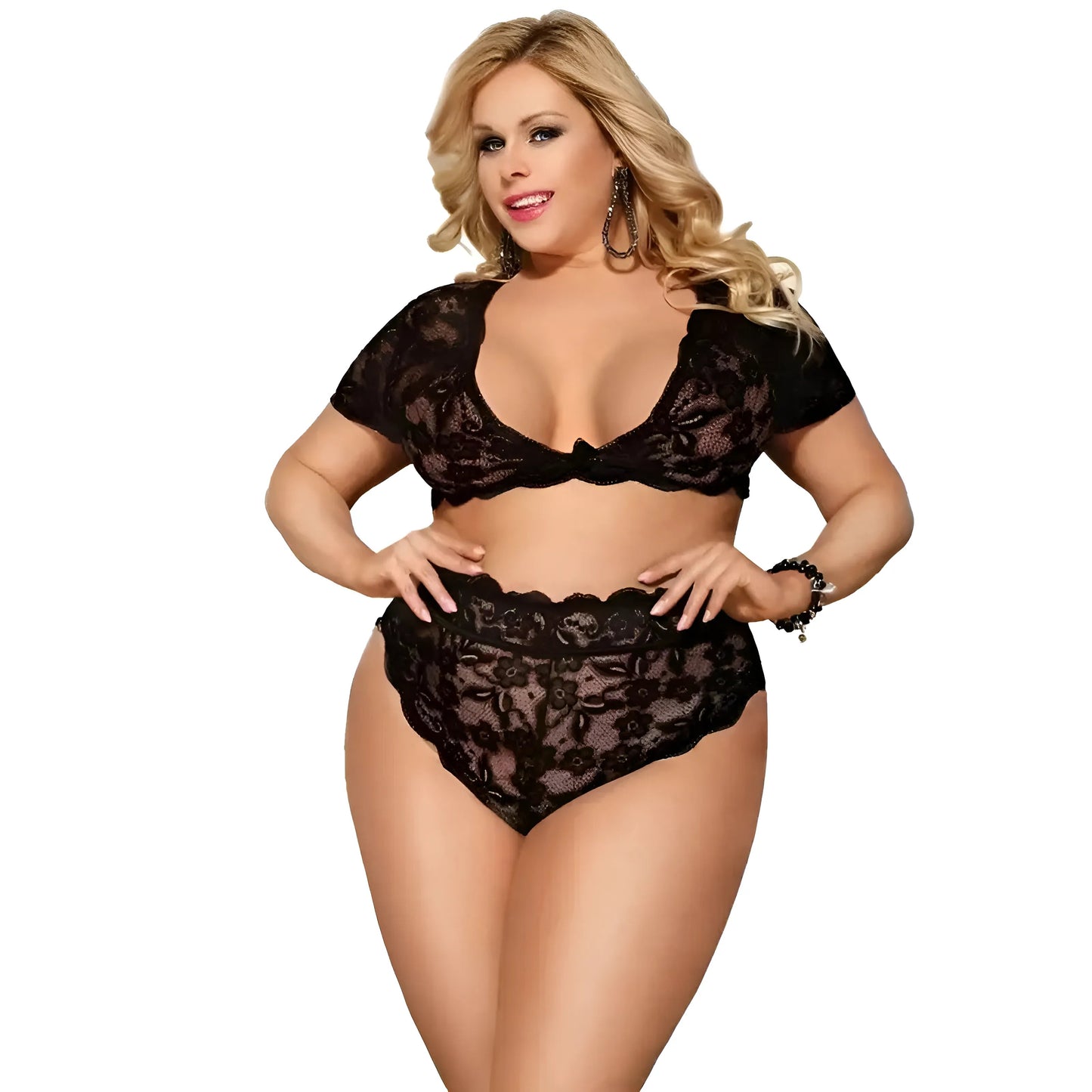 Lace Lingerie Set with Covered Shoulders in Plus Sizes