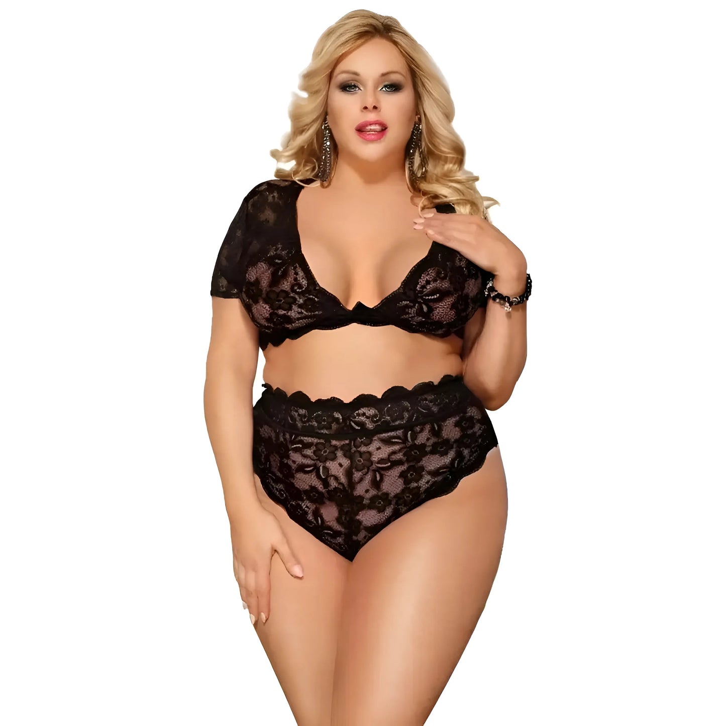 Lace Lingerie Set with Covered Shoulders in Plus Sizes