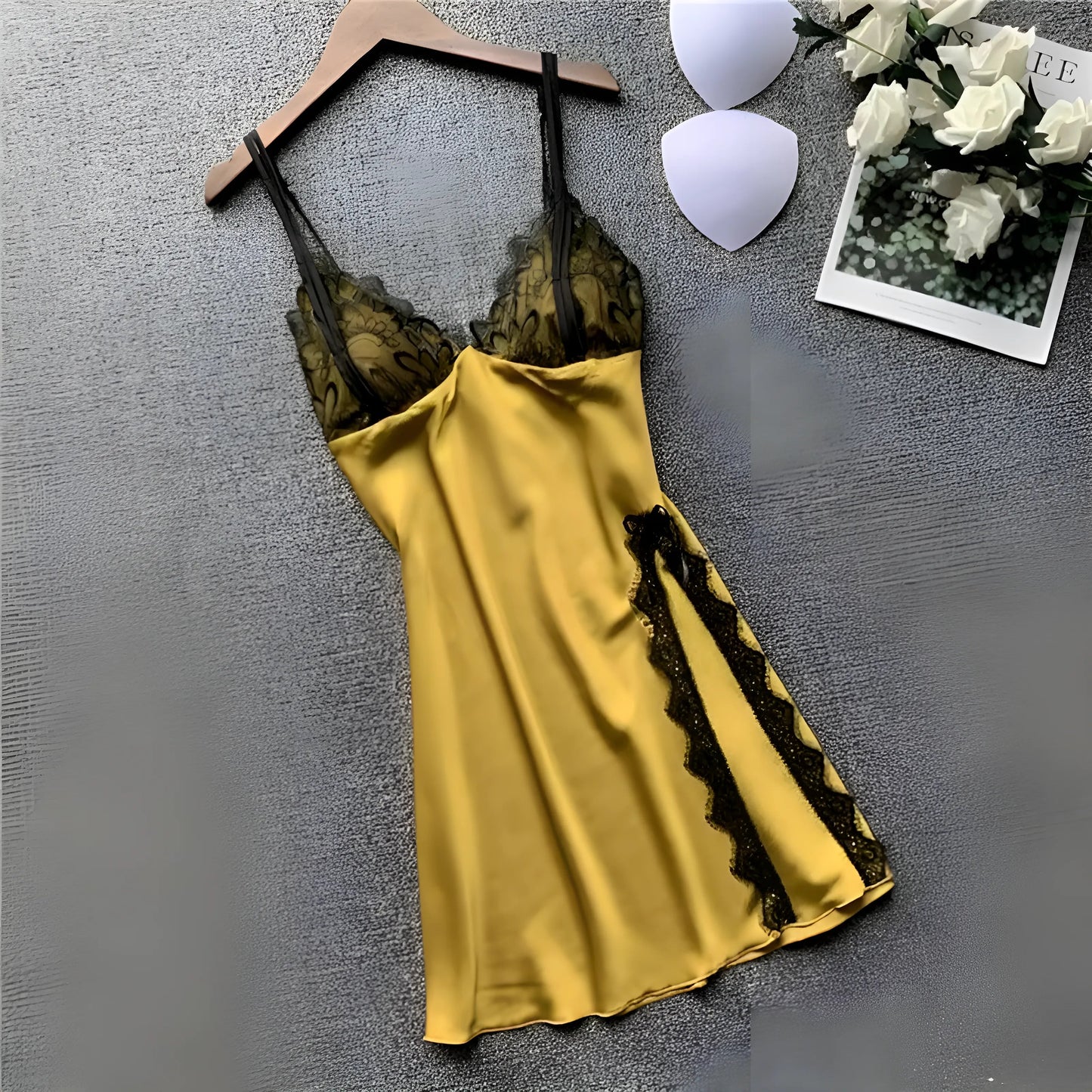 Lace Trim Nightdress with Slit