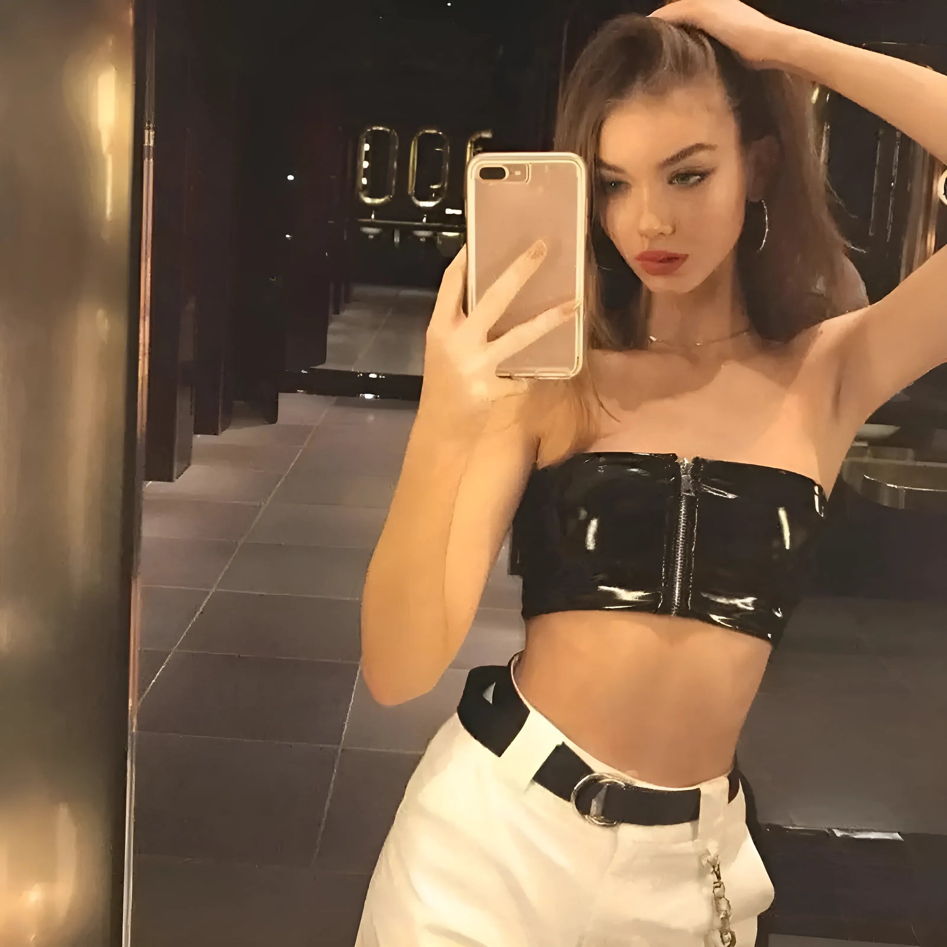 Latex Bandeau Bra with Zip Closure