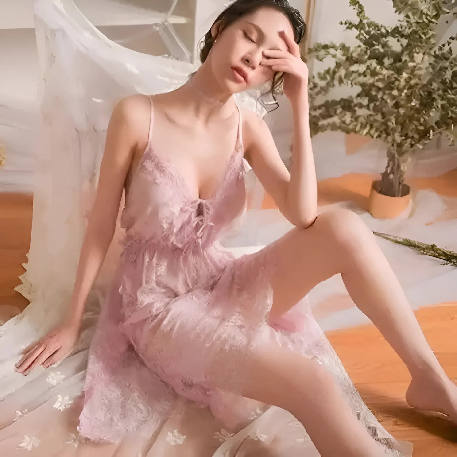 Lavender Nightdress with Neckline