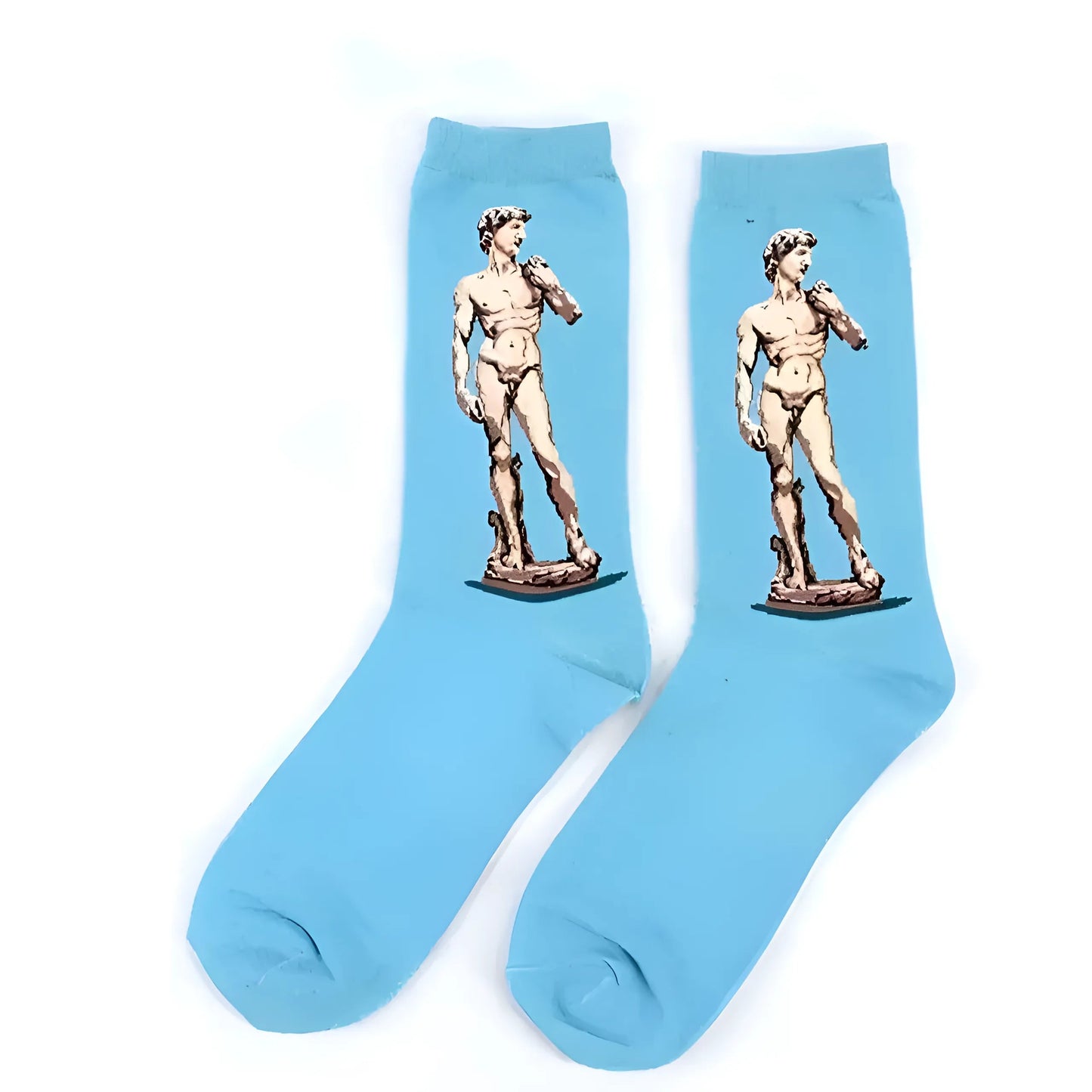 Light Blue Long Socks with Artistic Designs