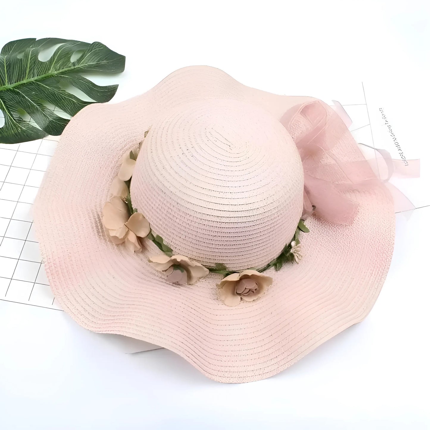 Light Pink Floral Beach Hat