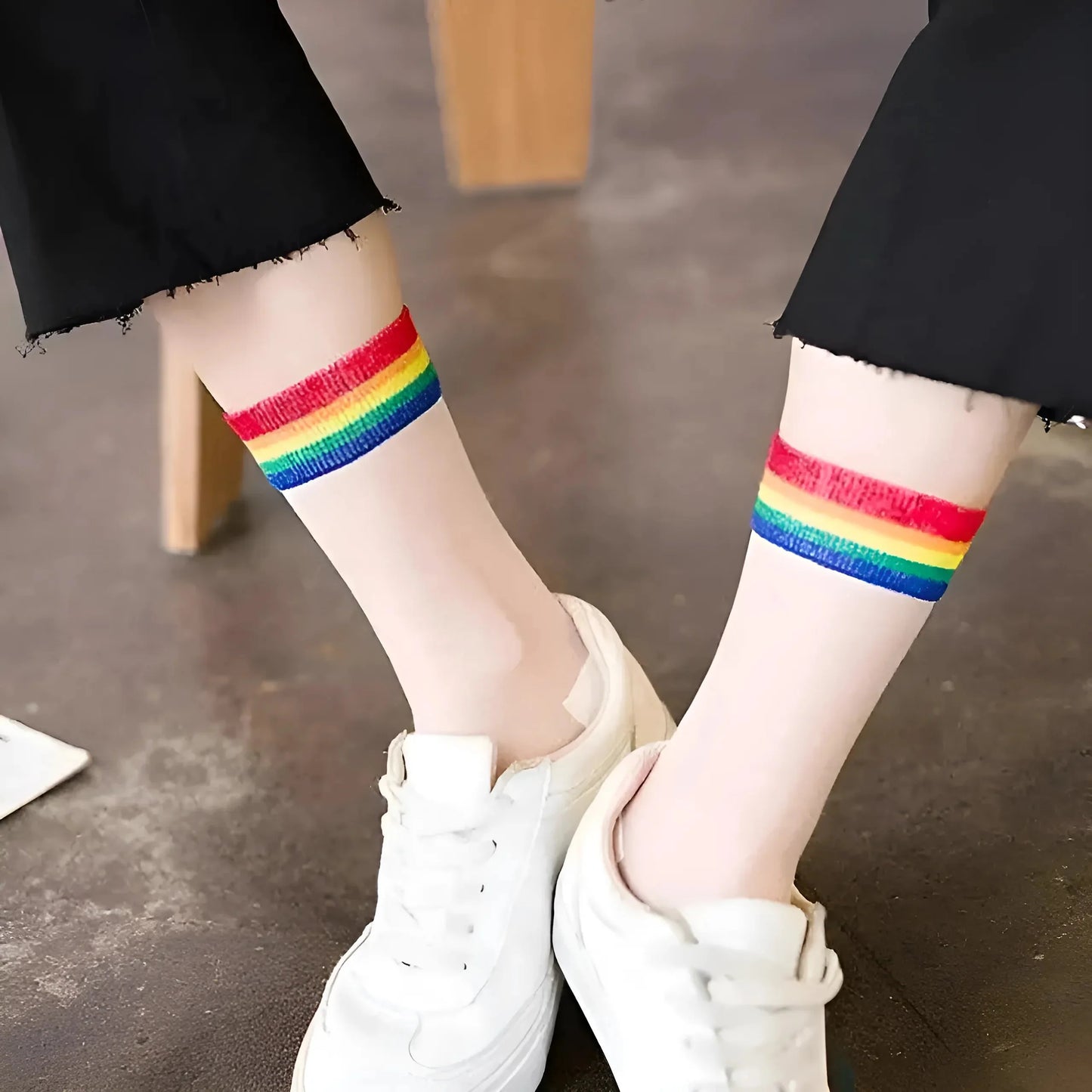 Mesh Socks with Decorative Coloured Stripe
