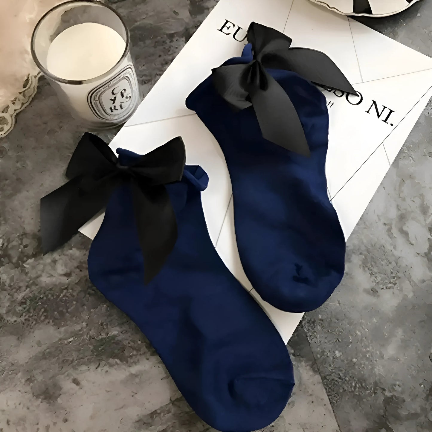 Navy Ankle Socks with Decorative Bow