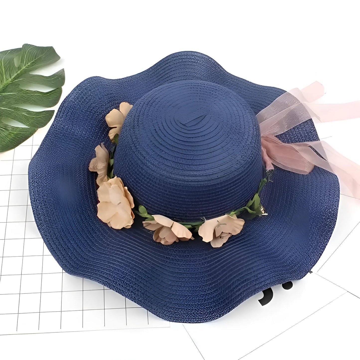 Navy Floral Beach Hat