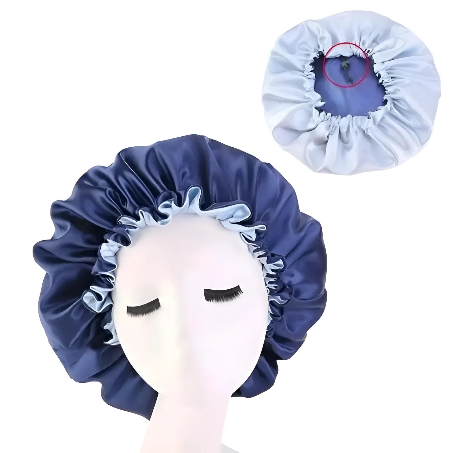 Navy Satin Sleep Cap - Adjustable Satin Hair Wrap