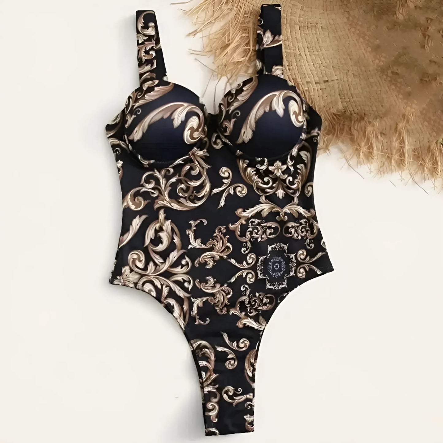 One-Piece Swimsuit with Decorative Pattern