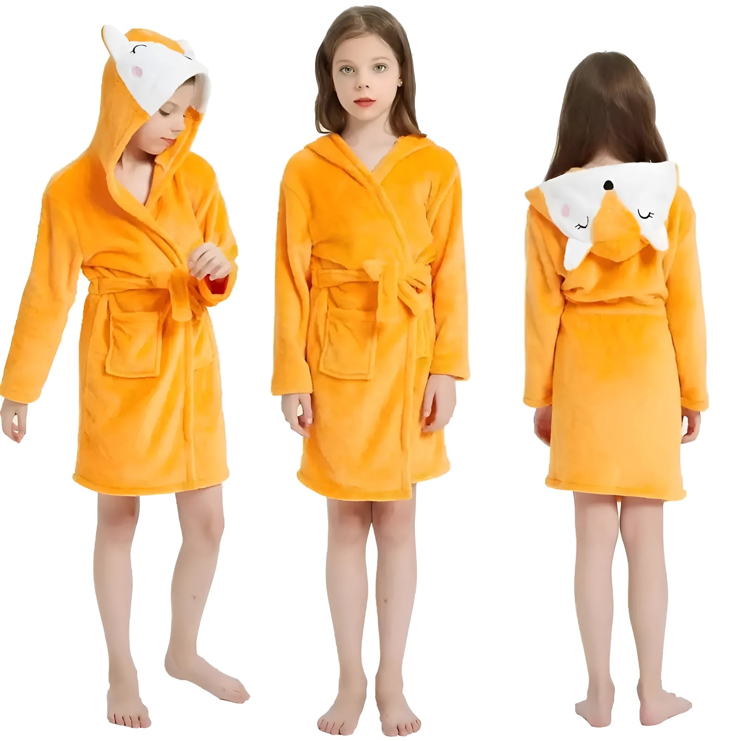 Orange Children's Bathrobe with Decorative Hood