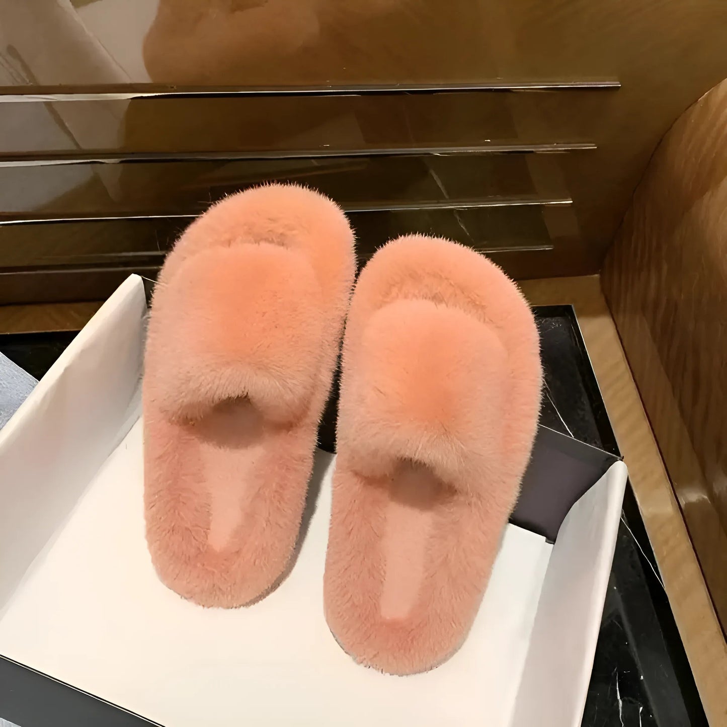 Orange Classic Women's Slippers with Fur Lining