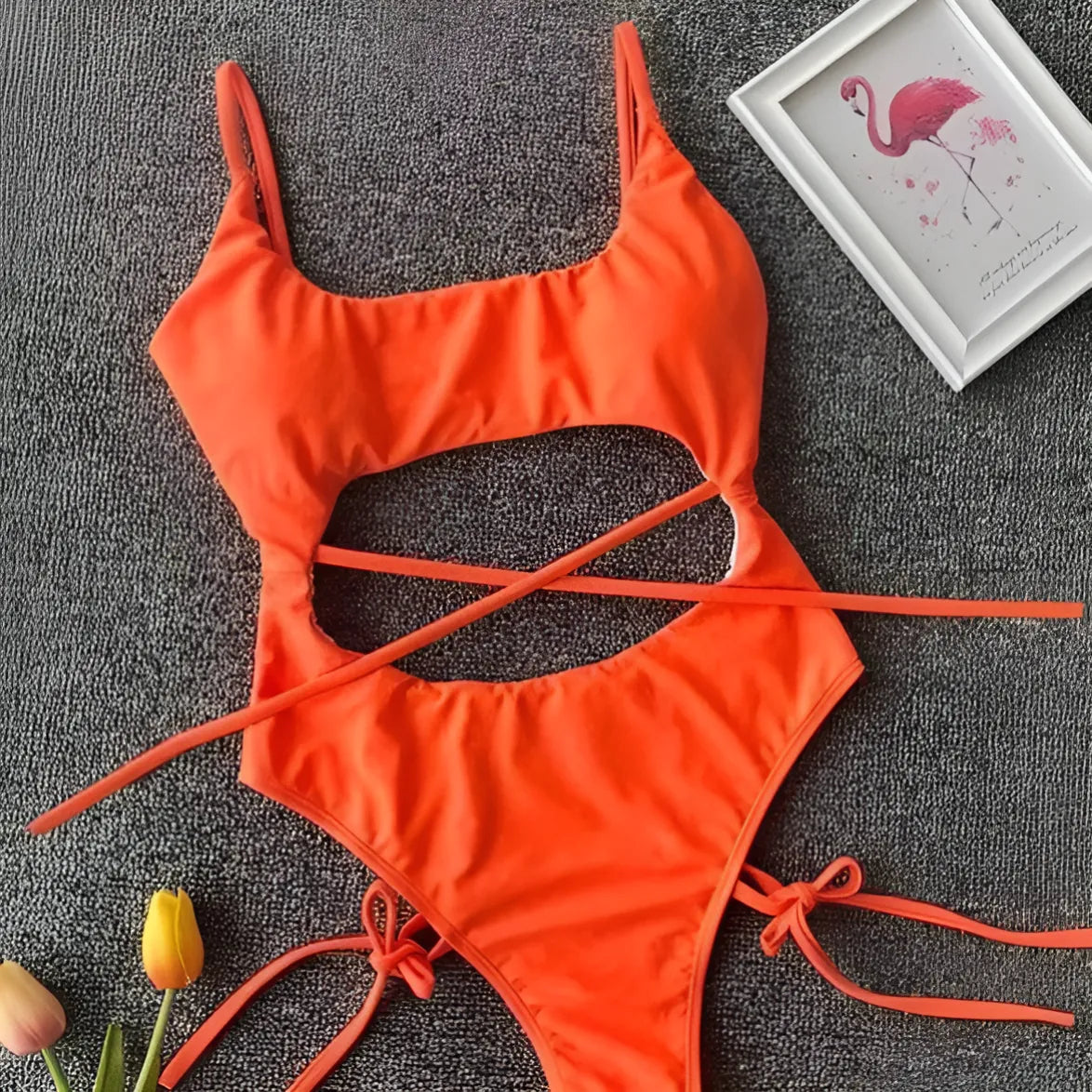 Orange One-Piece Swimsuit with Cut-Outs