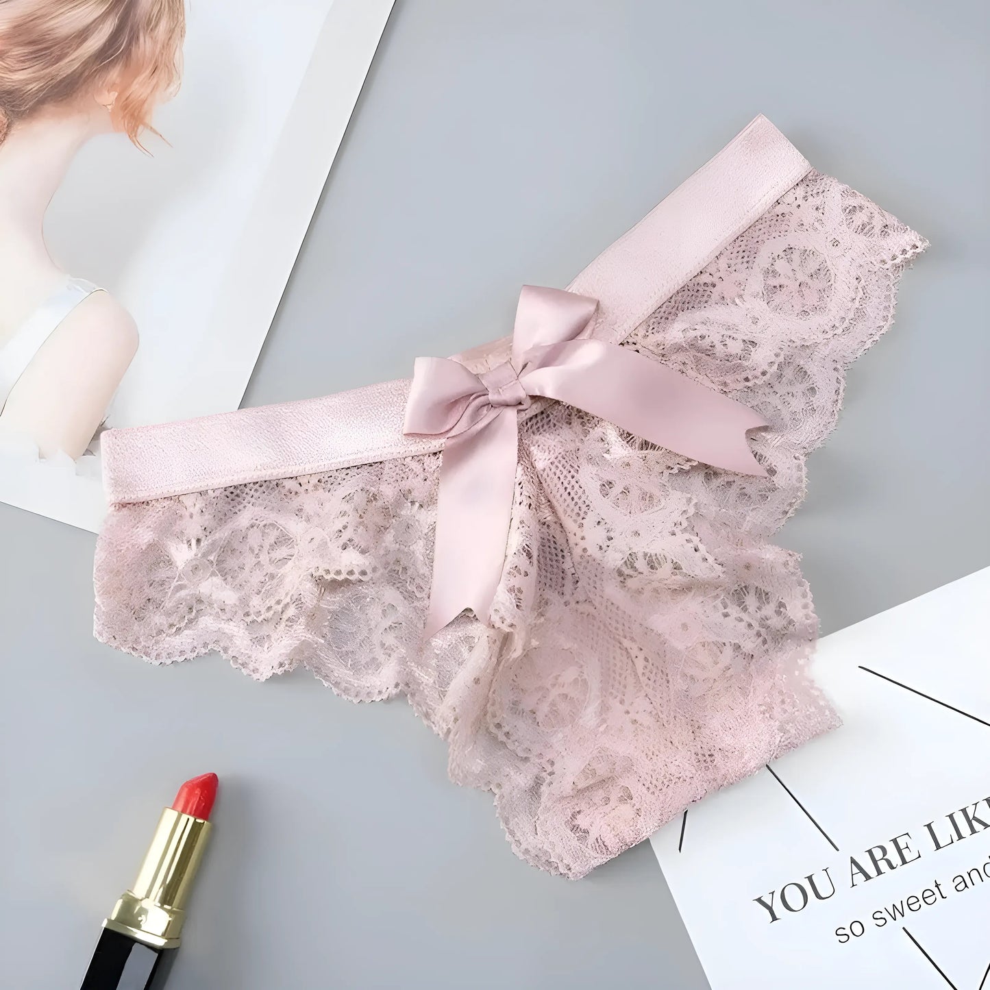 Pink Lace Knickers with Bow Detail at the Back
