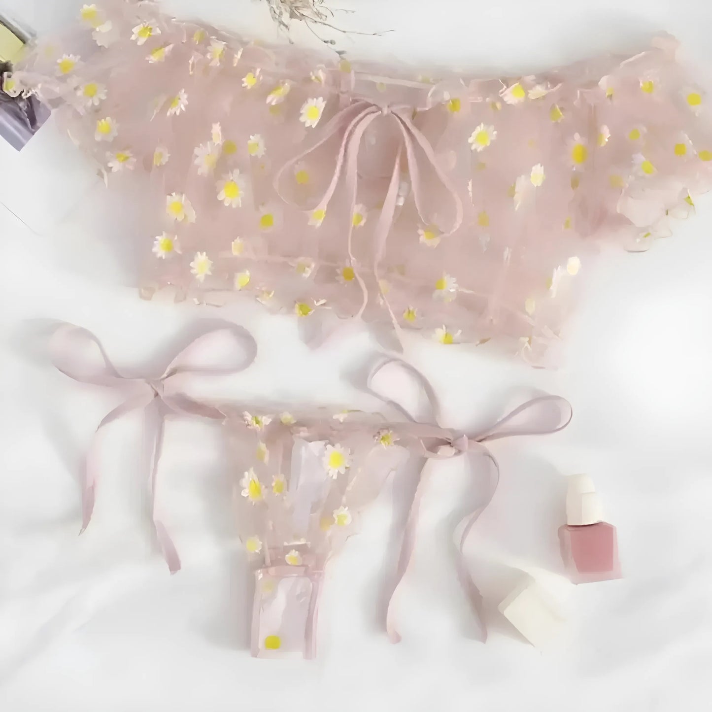 Pink Lace Lingerie Set with Thong