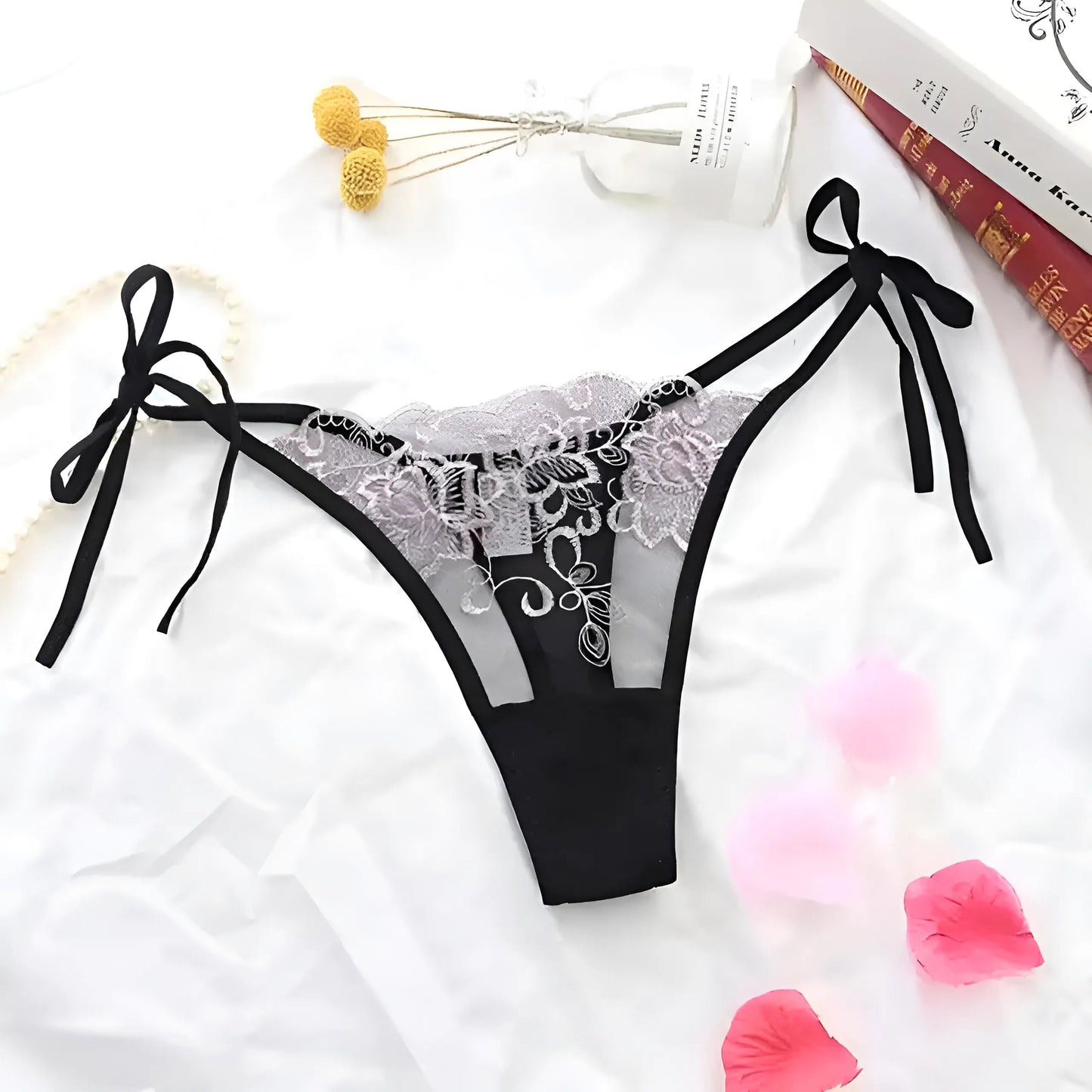 Pink Lace String Thong with Hip Ties