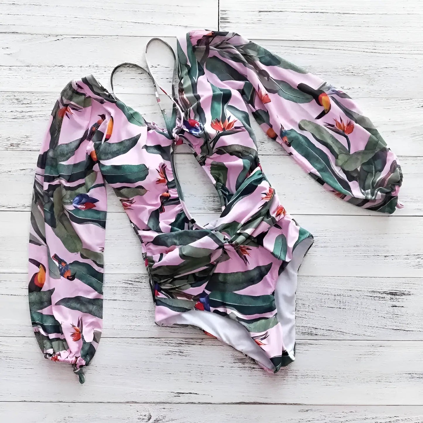 Pink Long Sleeve One-Piece Swimsuit