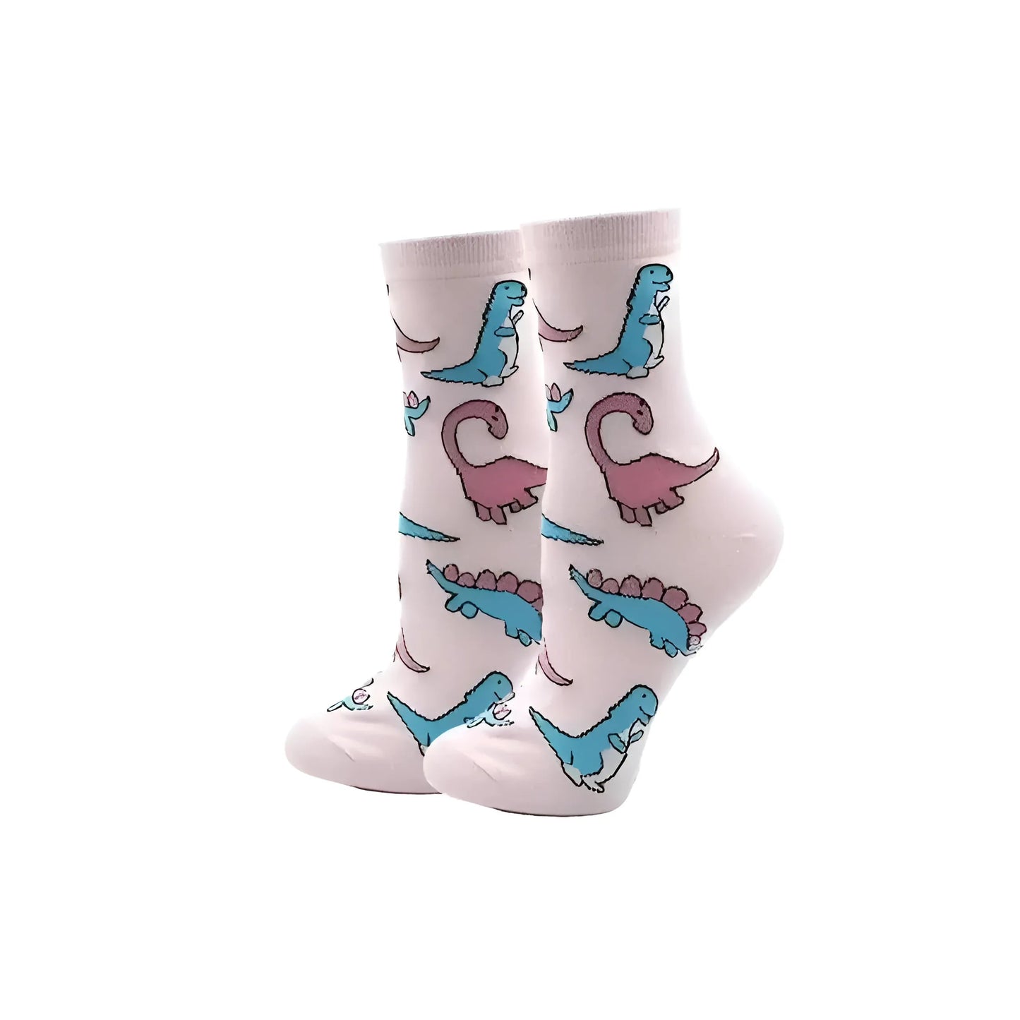 Pink Long Socks with Colourful Prints