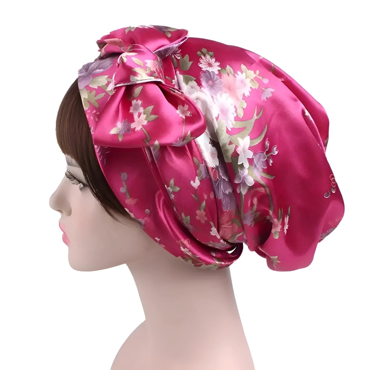 Pink Satin Sleep Cap with Ties